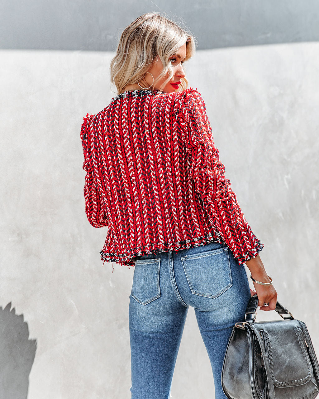 Waltham Pocketed Tweed Jacket - Red - SALE - Se7enfashion