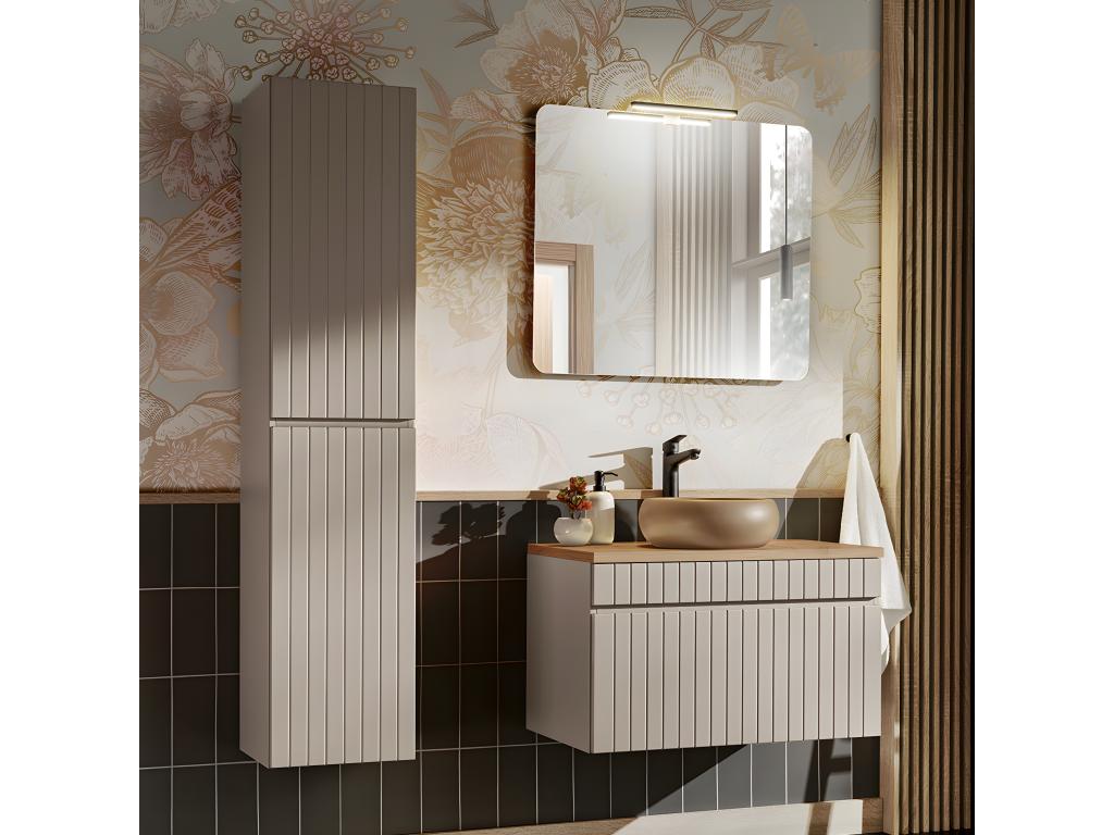 Conjunto mueble lavabo individual 80 cm y columna Zelie Cachemira y Madera