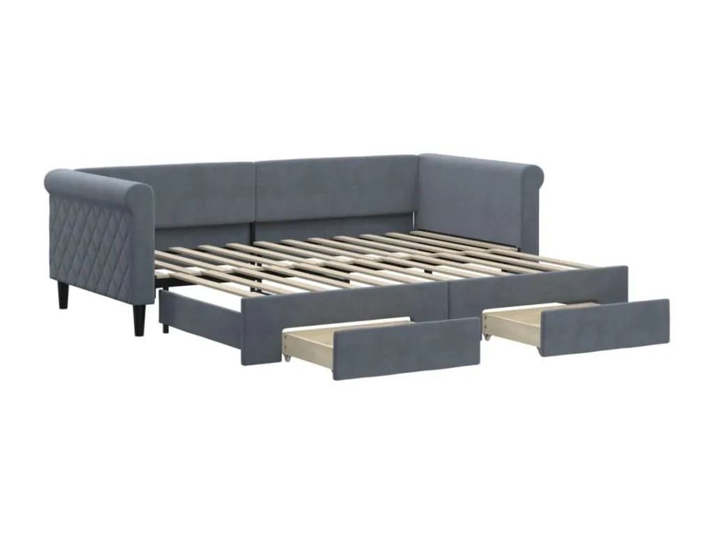 Sofá cama Casabellaes con cajones terciopelo gris oscuro 90x200 cm BTQO09240