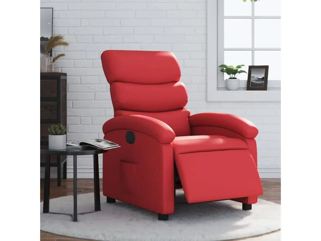 Sillón reclinable eléctrico de cuero sintético rojo
