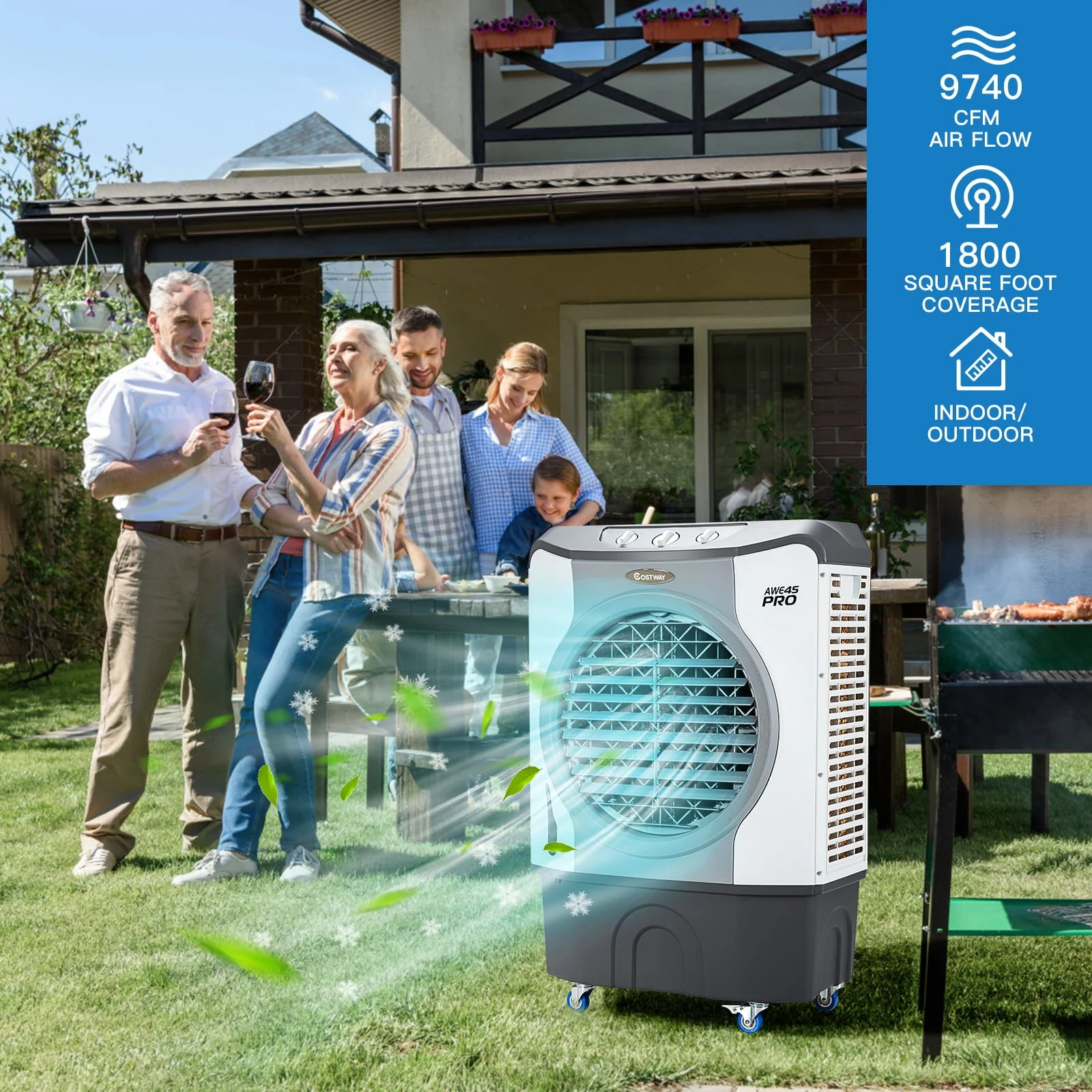 45L Evaporative Air Cooler 3-in-1 Swamp Cooler w/Large Water Tank & Washable Filter - Image 3