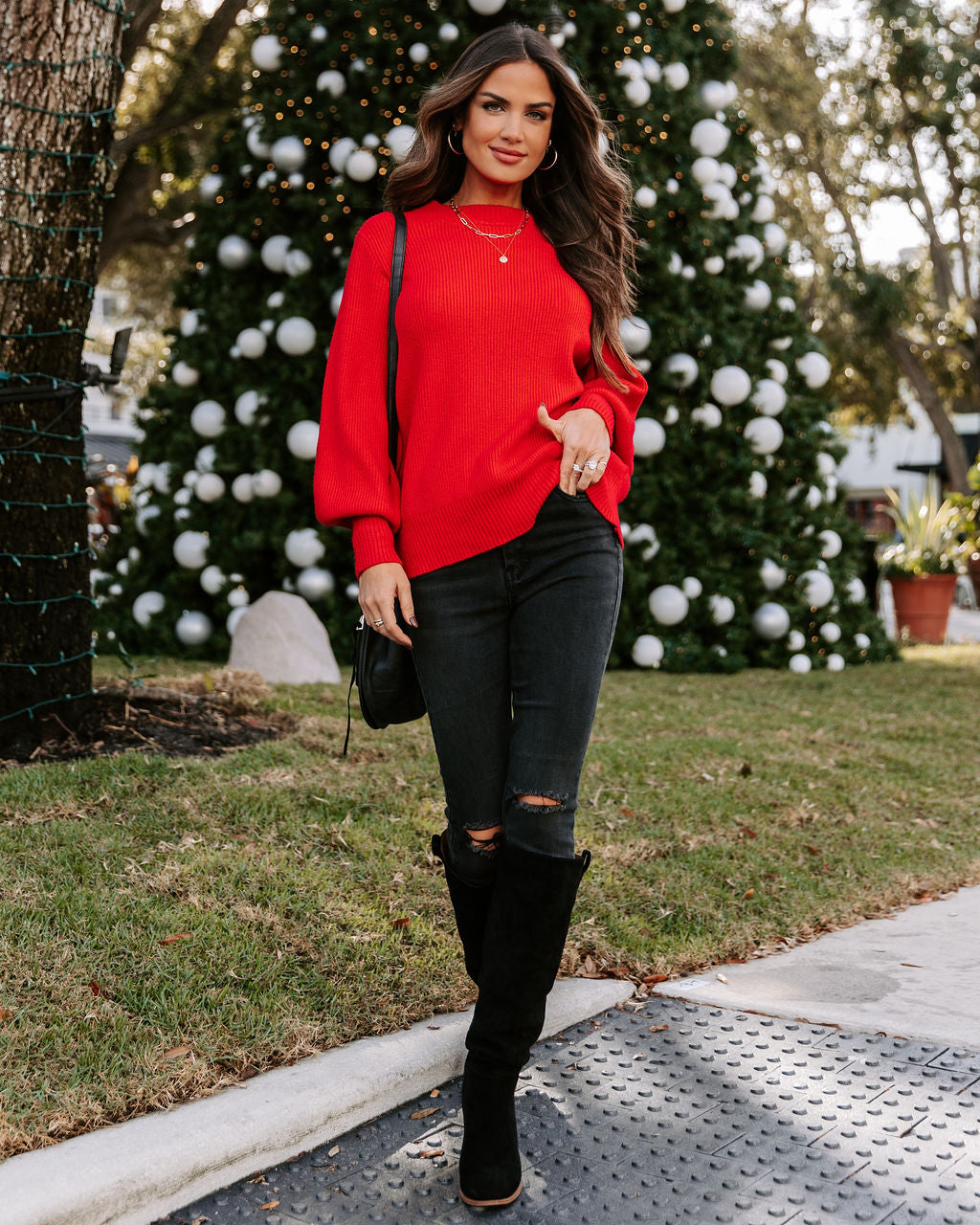 Baby It'S You Knit Balloon Sleeve Pullover Sweater - Red - Se7enfashion
