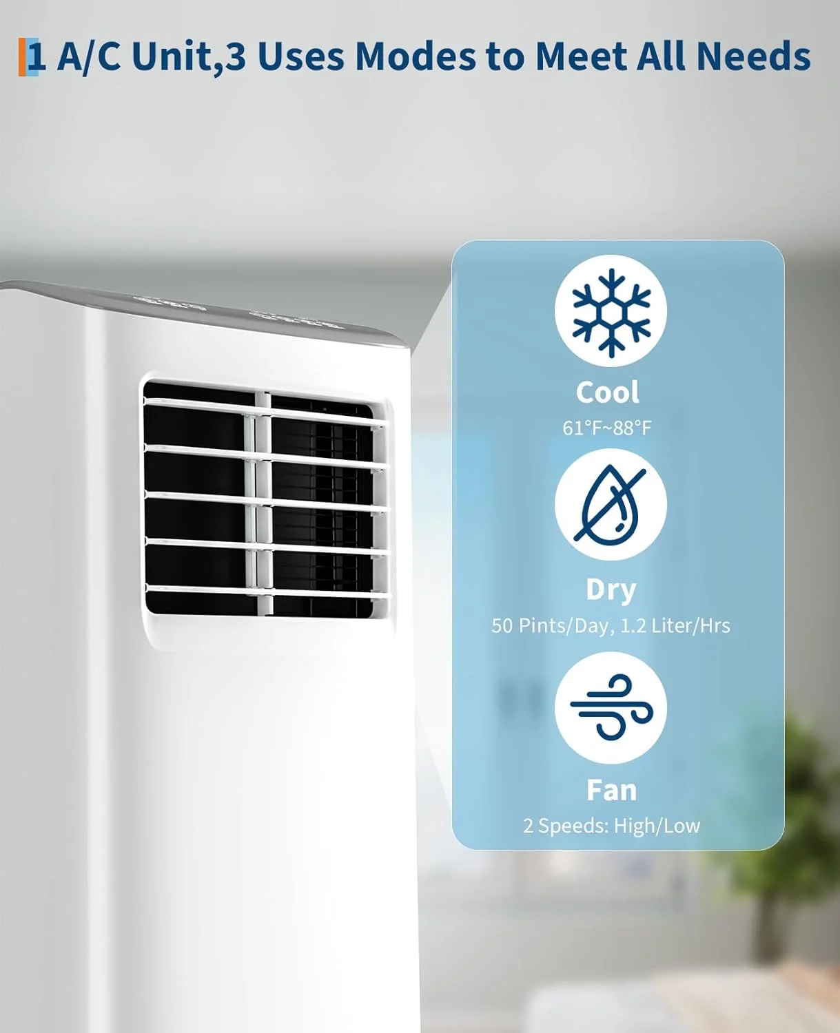 EastVita 8,000 BTUs Portable Air Conditioner, Room Air Conditioner, 3-in-1 Cooling AC Portable Air Conditioner with Fan & Dehumidifier, Standing AC, Ventless Floor AC - Image 5