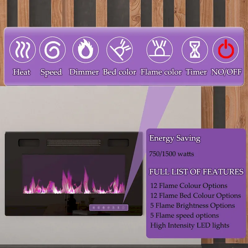 Electric Fireplace TV Stand Entertainment Center with LED Flame Effects and Remote Control