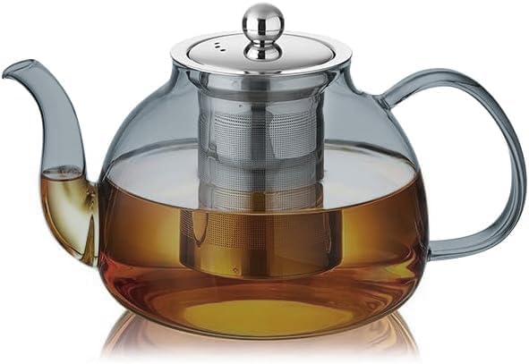 DOPUDO 40OZ (1200ML) Glass Teapot with Infuser Stovetop Safe, Clear Glass Tea Pot Kettle, Borosilicate Tea Pot with Infusers Filter for Loose Tea, Tea Kettle Dishwasher Safe.