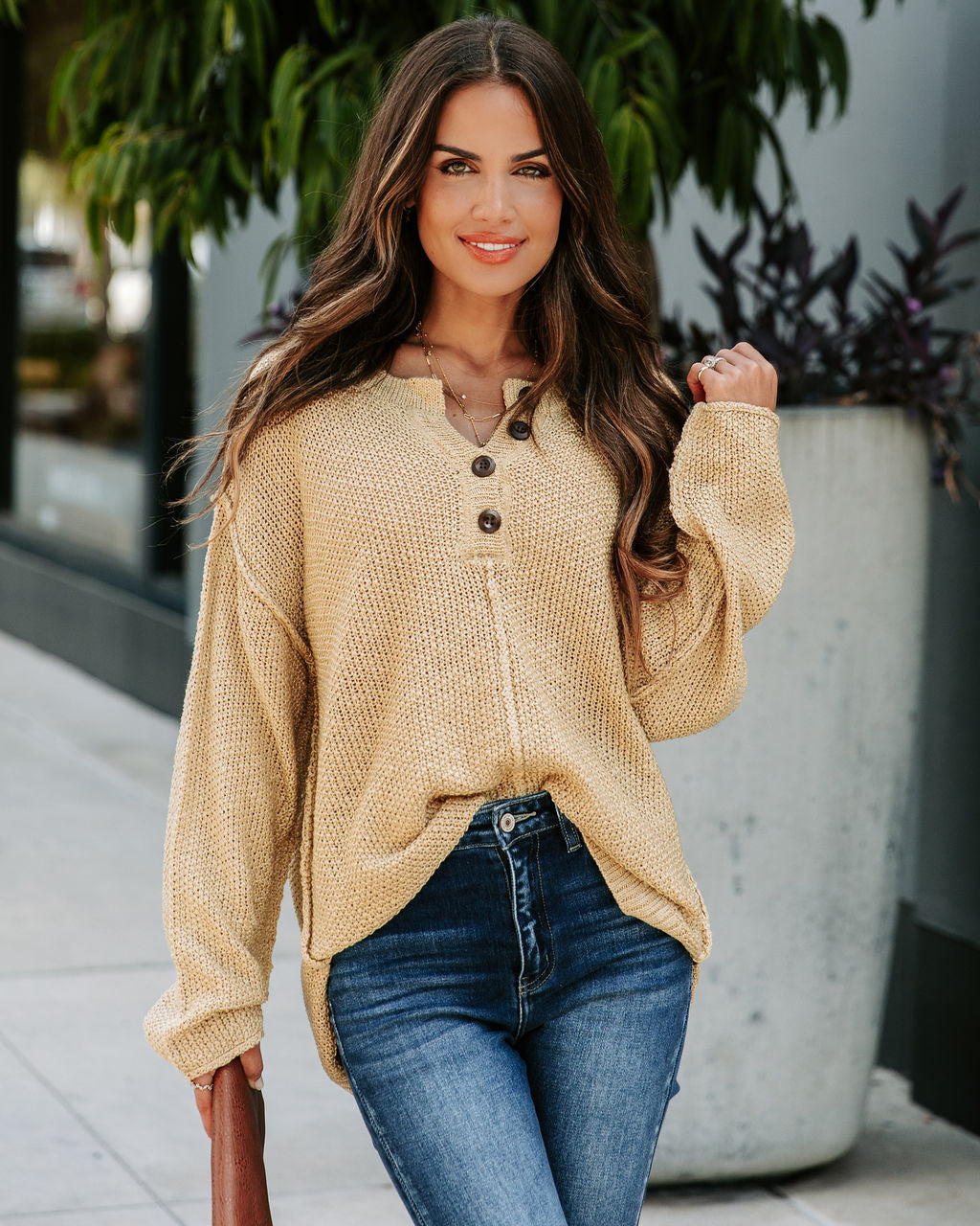 Stacey Knit Henley Sweater - Lemon - Se7enfashion