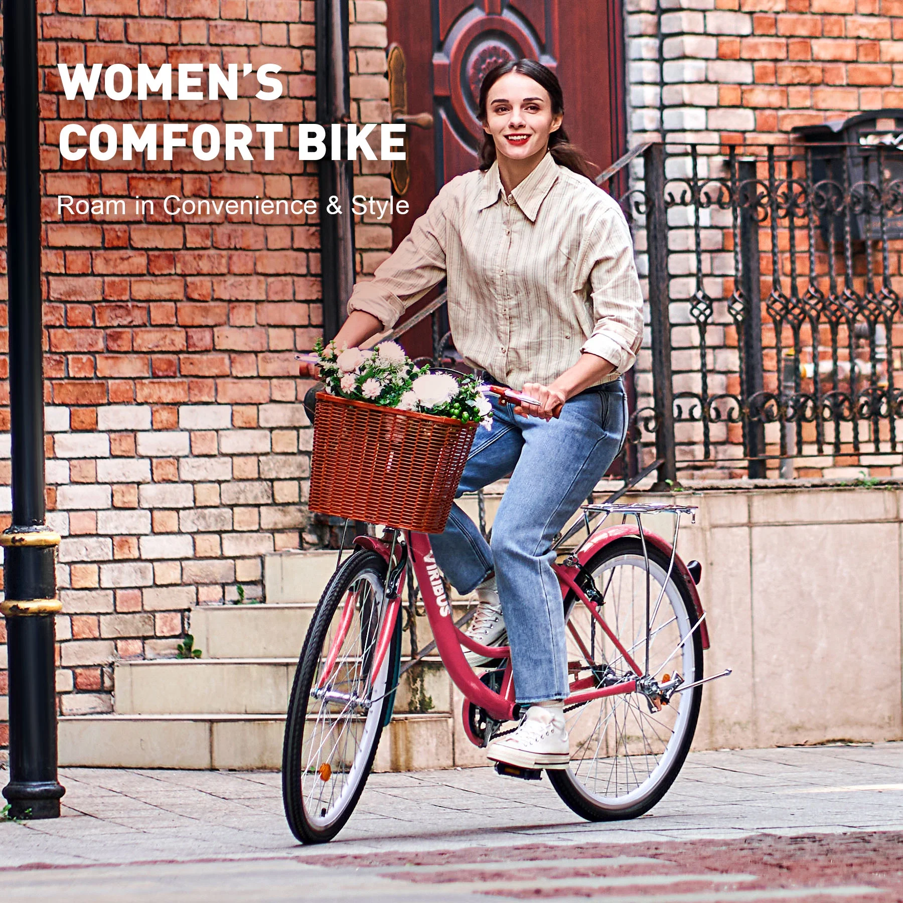 Viribus Women's Comfort Bike 24 inch Beach & City Cruiser Bicycle with Basket Rack White - Image 17