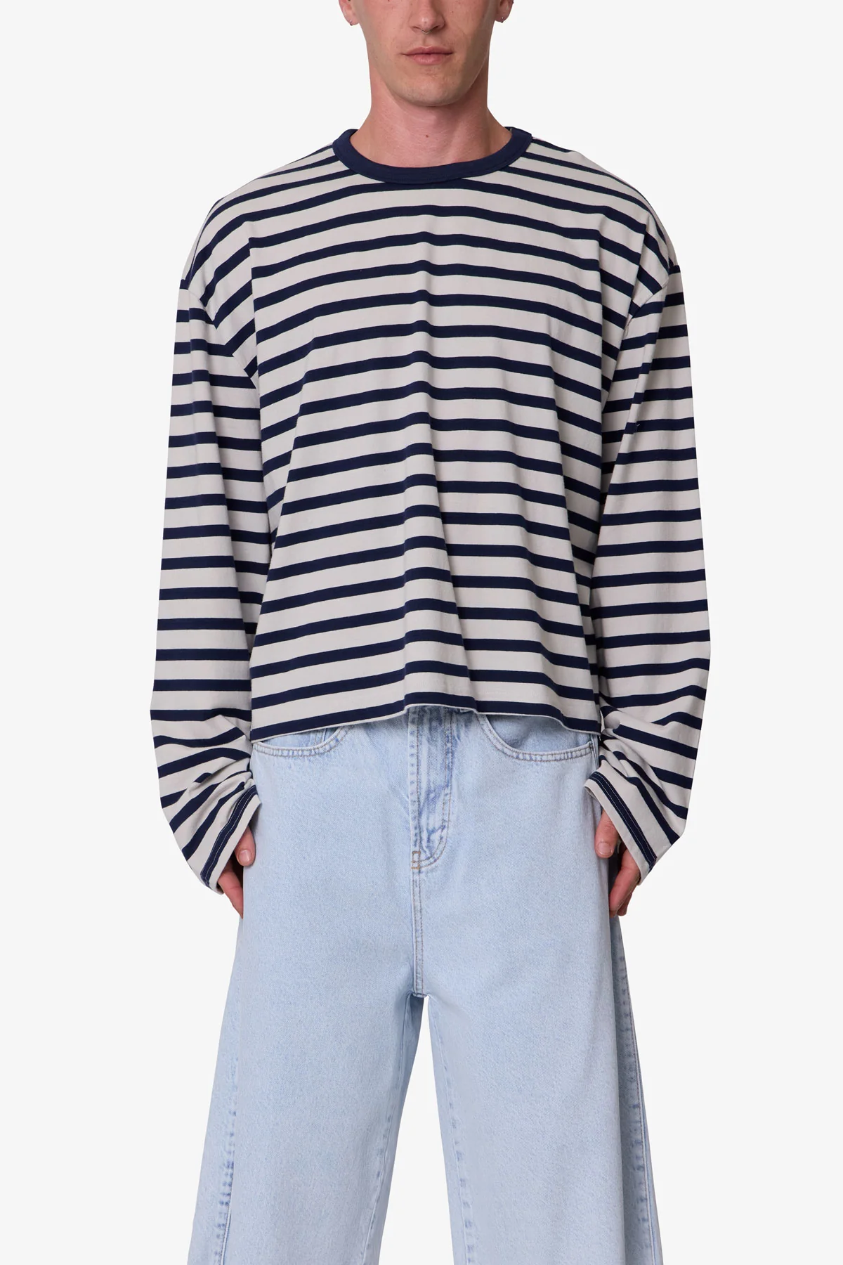 Multi Striped L/S Tee - White/Navy