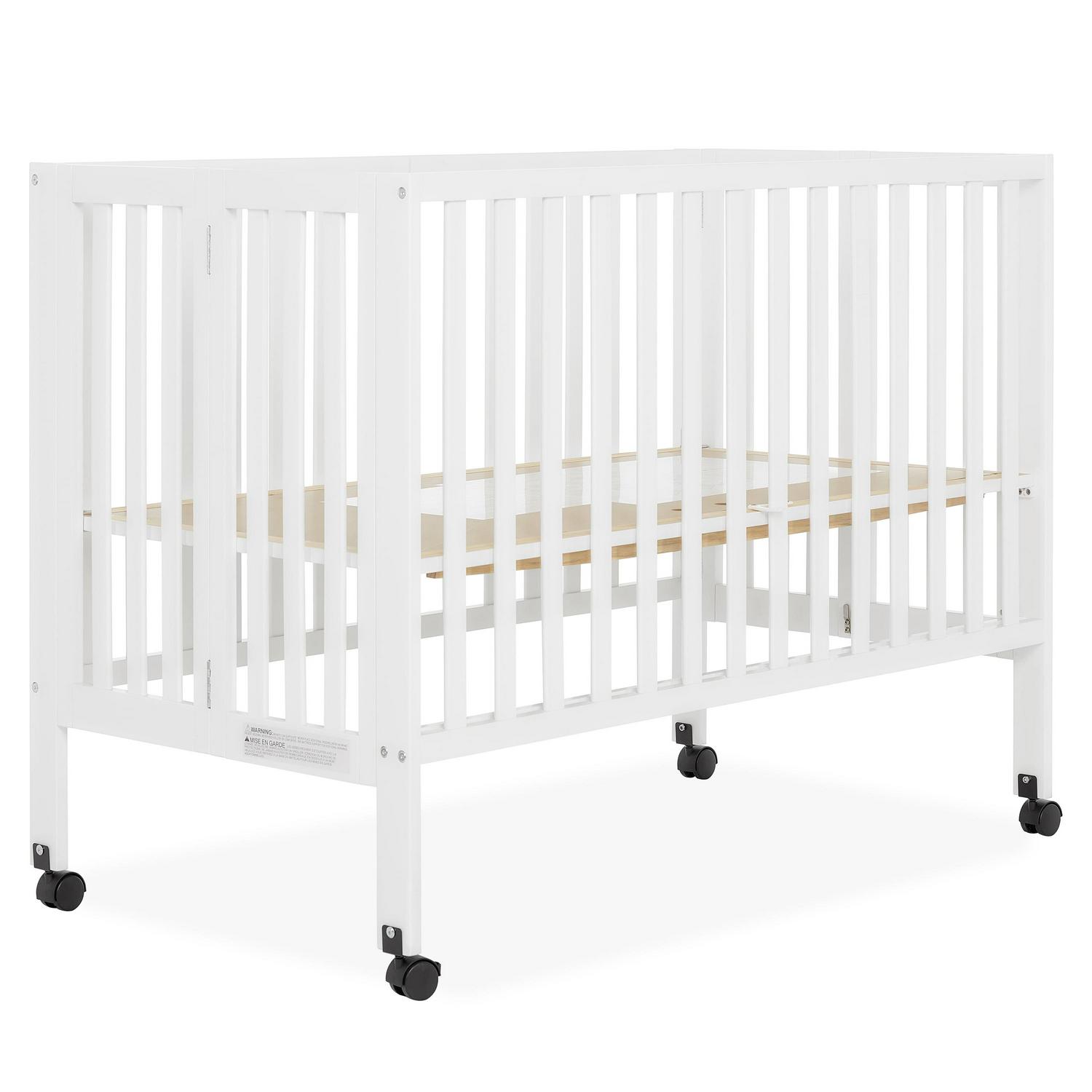 Dream On Me Quinn Full-Size Folding Crib. Removable Wheels. Modern Nursey. Adjustable Mattress Support. Patent Folding System in White - Image 12