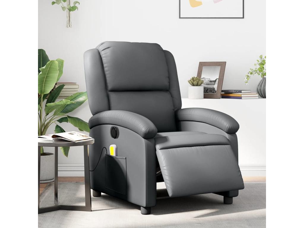 Sillón de masaje reclinable eléctrico cuero sintético gris