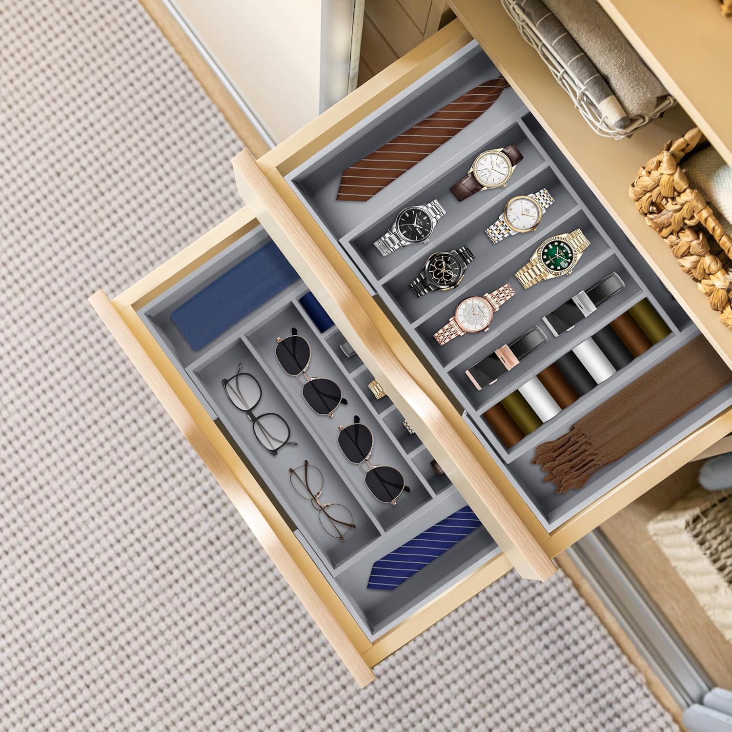Large Premium Bamboo Silverware Organizer - Expandable Drawer Organizer & Utensil Organizer - 17