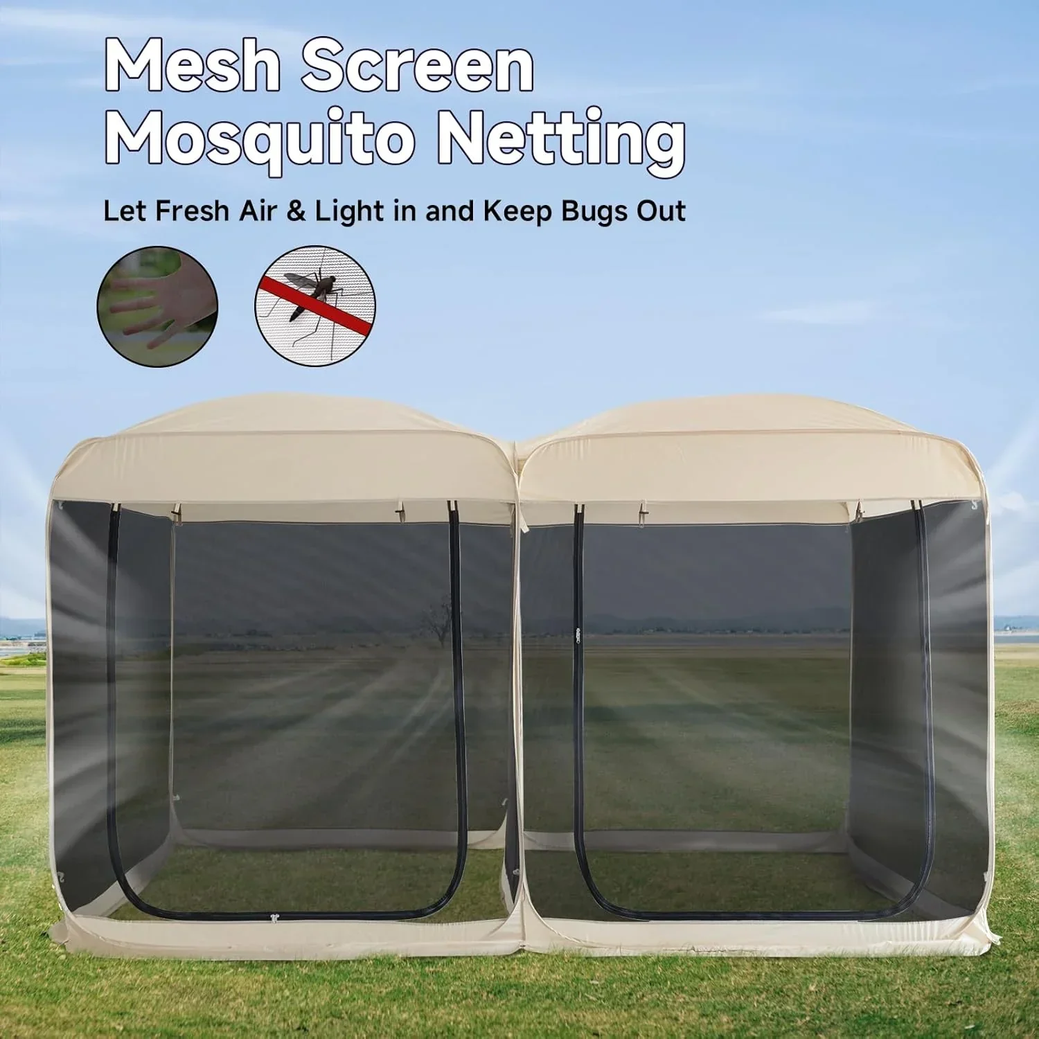 Screen gazebo sleeps 6-10-15 people Igloo-style canopy tent mosquito net on the sides Perfect