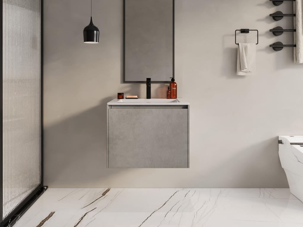Mueble flotante para baño con lavabo empotrado - Gris hormigón - 60 cm - SOSTHENE