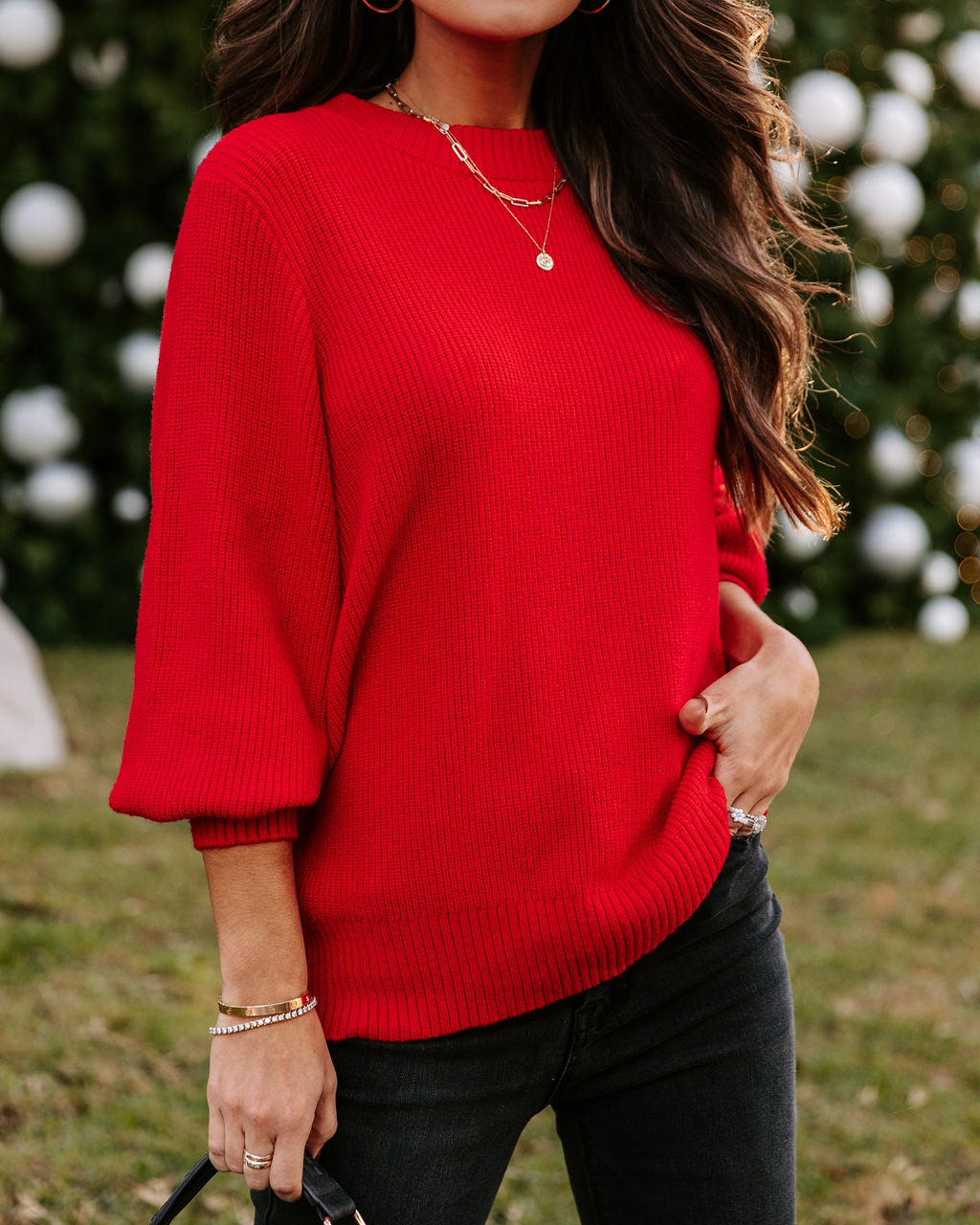 Baby It'S You Knit Balloon Sleeve Pullover Sweater - Red - Se7enfashion