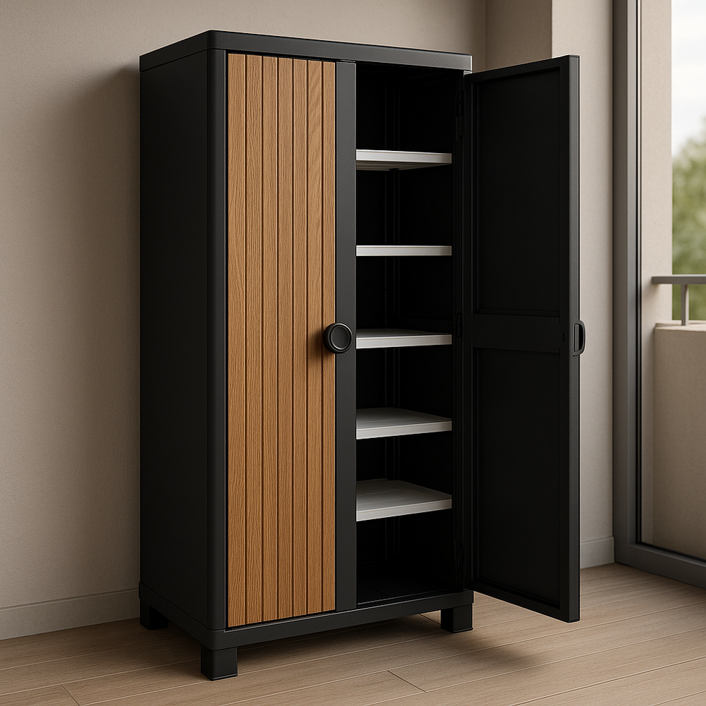 Organizador de almacenamiento armario acero y madera 195x95x94.4 cm gris/roble jardín impermeable seguridad