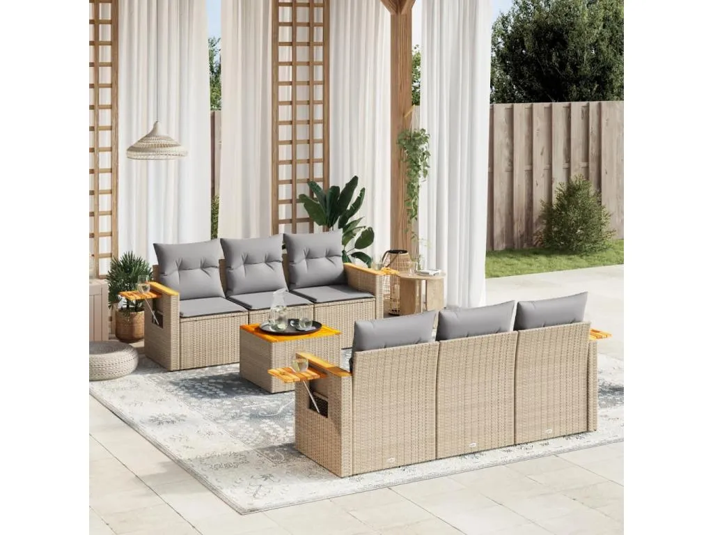 Set sofás de jardín 7 piezas y cojines ratán sintético beige HRHA56060