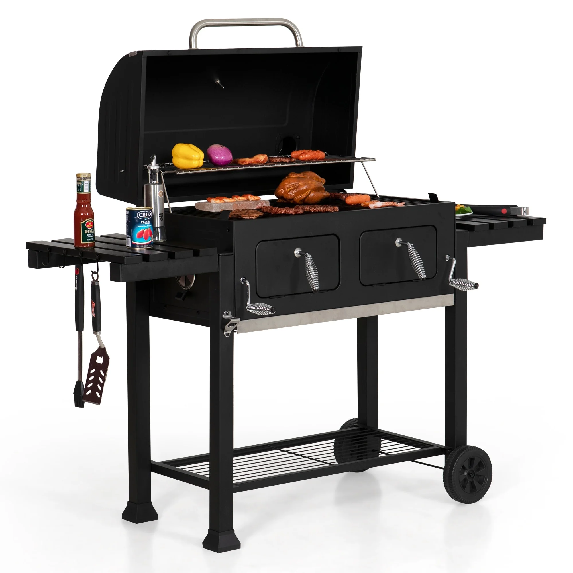 Extra Large Charcoal BBQ Grill with 794 sq. in. Cooking Area, Dual Lifting Charcoal Trays & Foldable Side Tables - Image 2