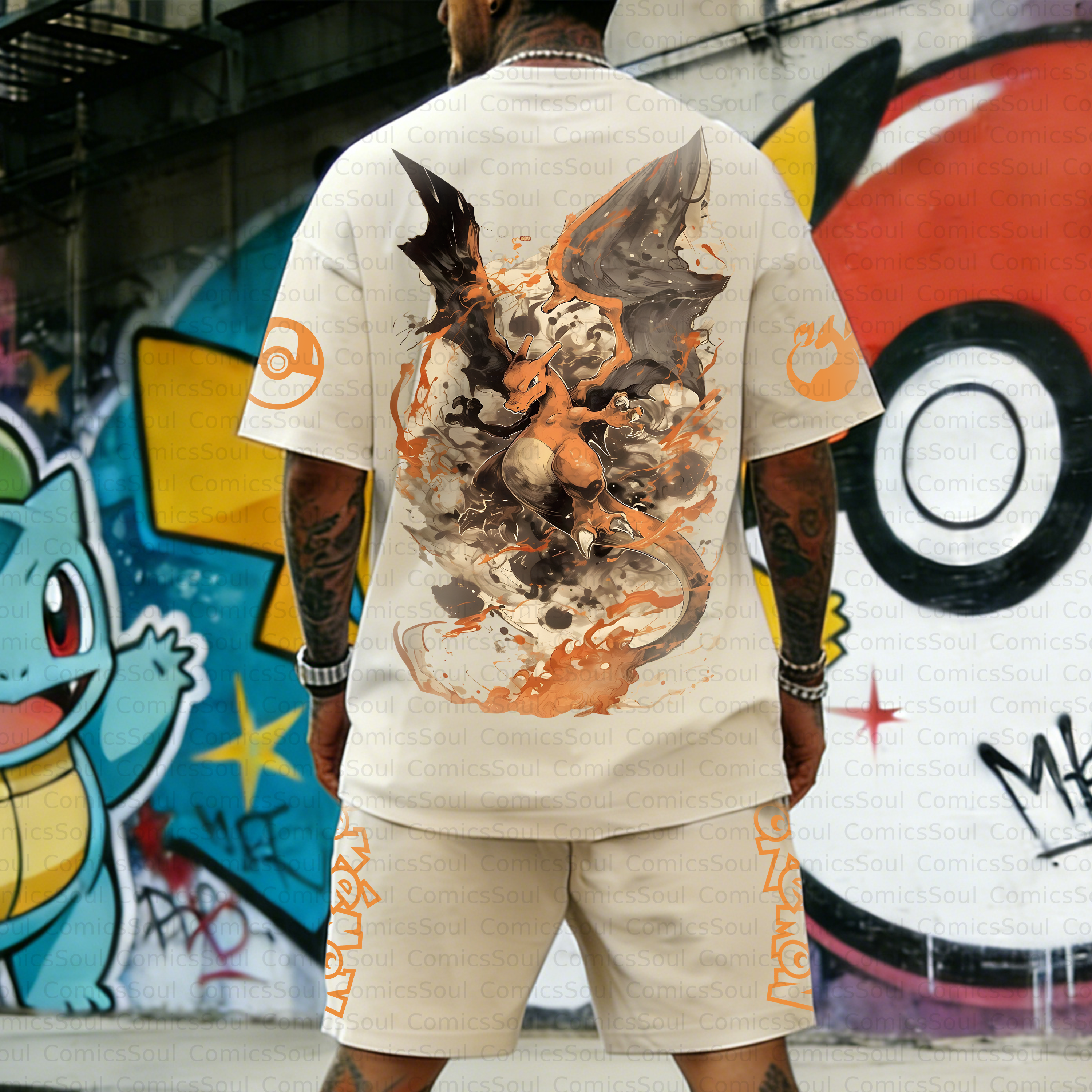 Unisex Anime Inspired Vintage T-shirt& Shorts 2 Pieces Set