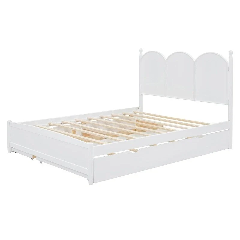 Queen Size Platform Bed with Vintage Headboard - Multifunctional Storage Frame Featuring Twin XL Trundle & 2 Drawers