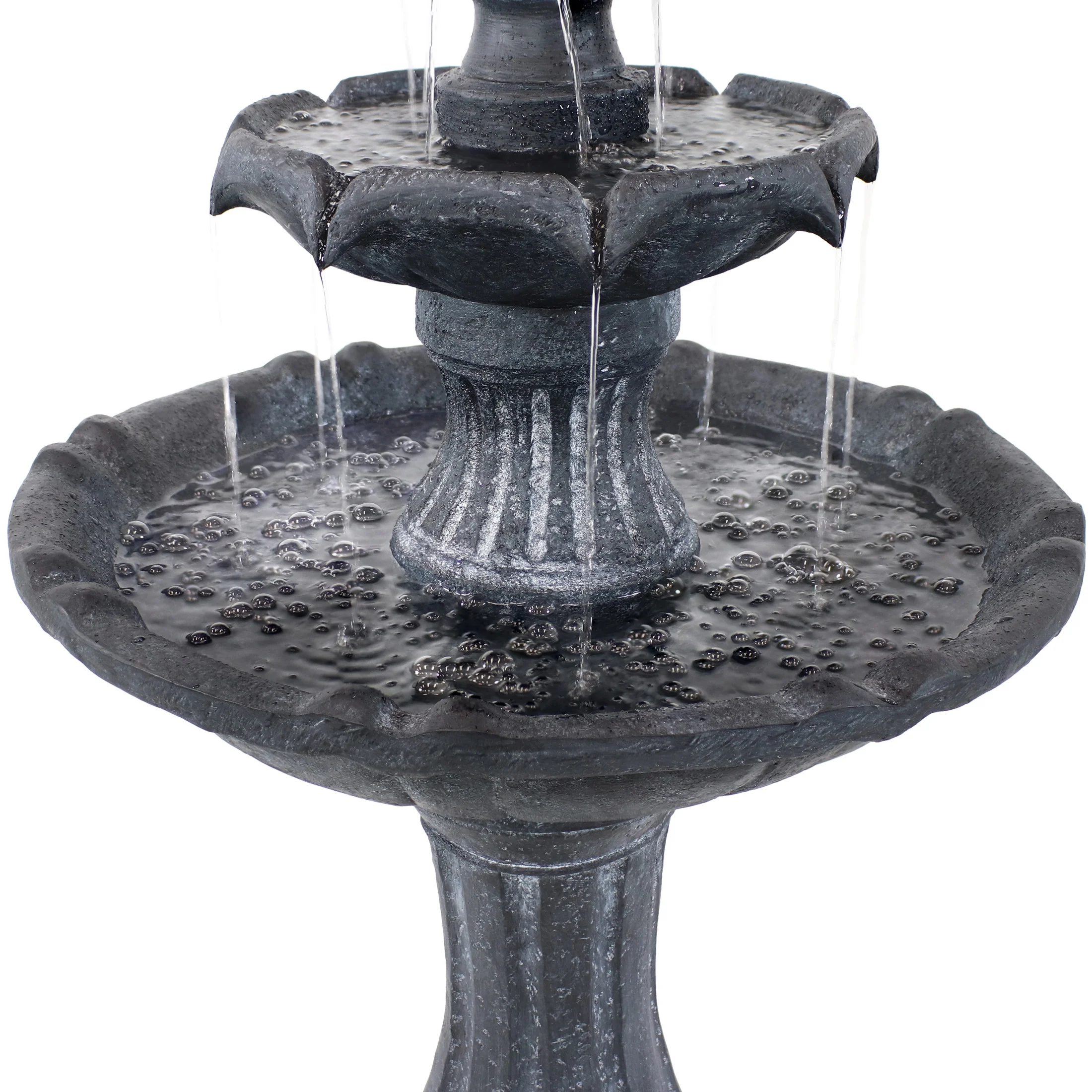 Sunnydaze 45" 2-Tier Arcade Solar Outdoor Water Fountain with LED - Earth - Image 21