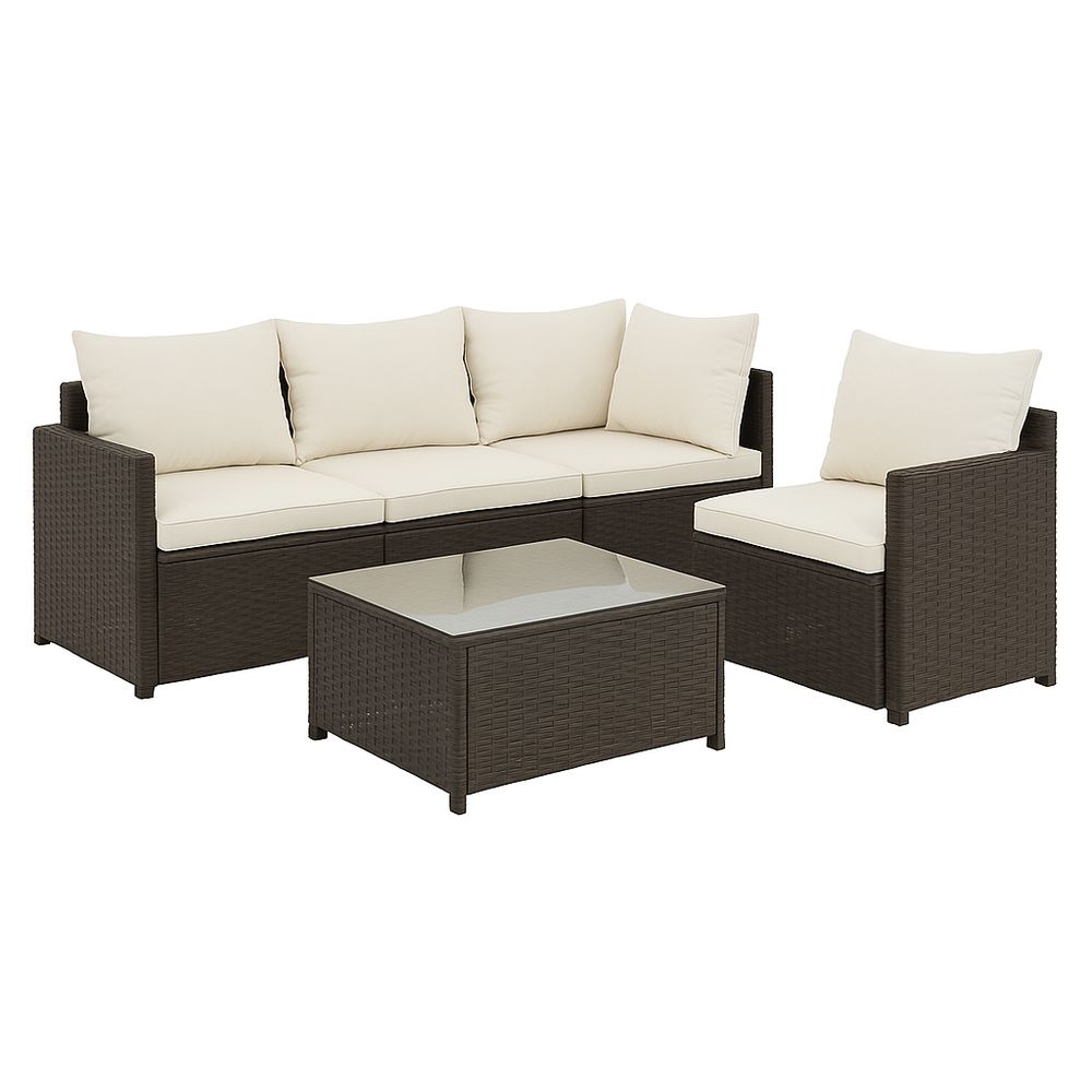 Conjunto de sofá de exterior modular,sofá de jardín de resina sintética con cojines,mesa de café con tapa de vidrio,mobiliario de patio cómodo