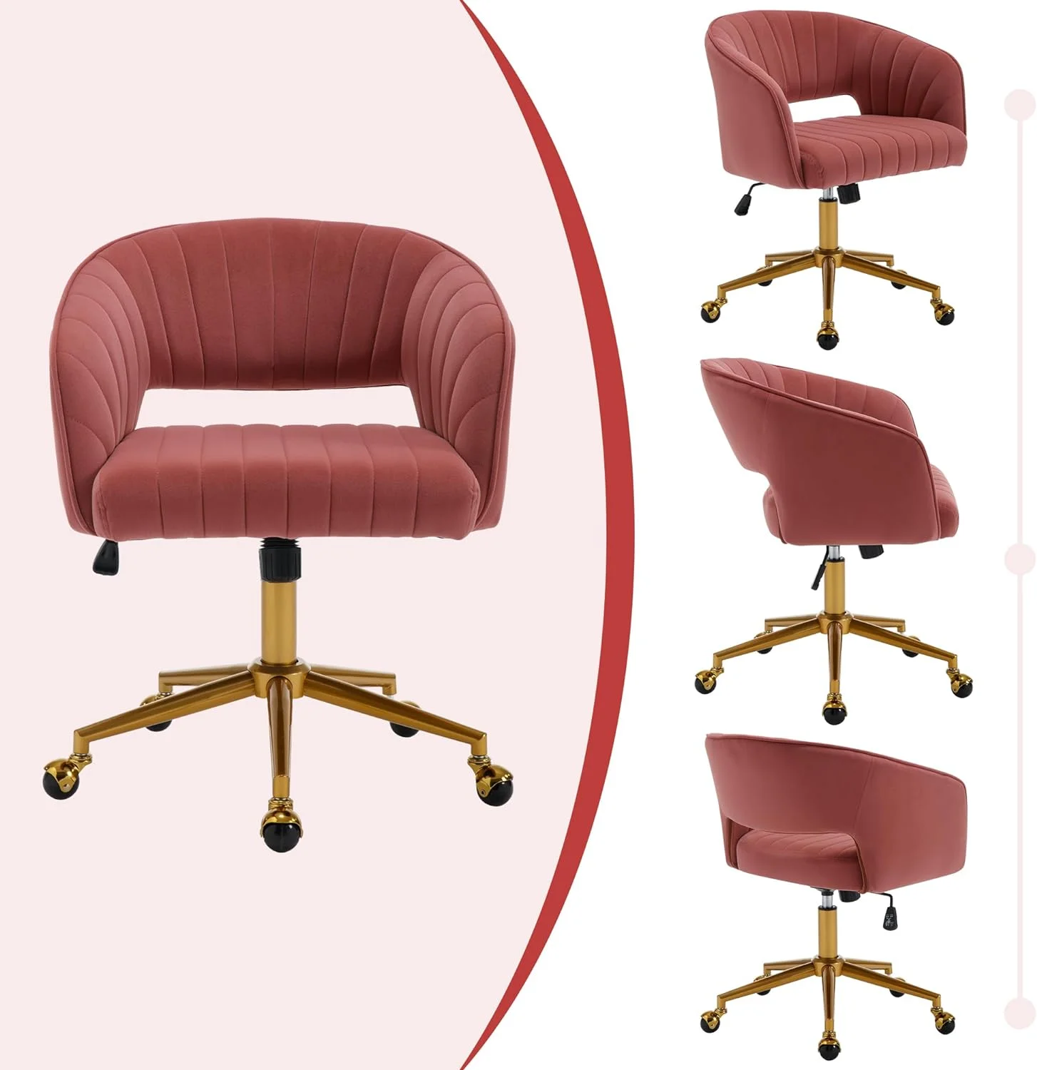 Westice Home Office Desk Chairs, Velvet Task Chair, Height Adjustable Swivel Vanity Chair with Golden Base for Vanity Study, Living Room Computer Room, Beige - Image 28