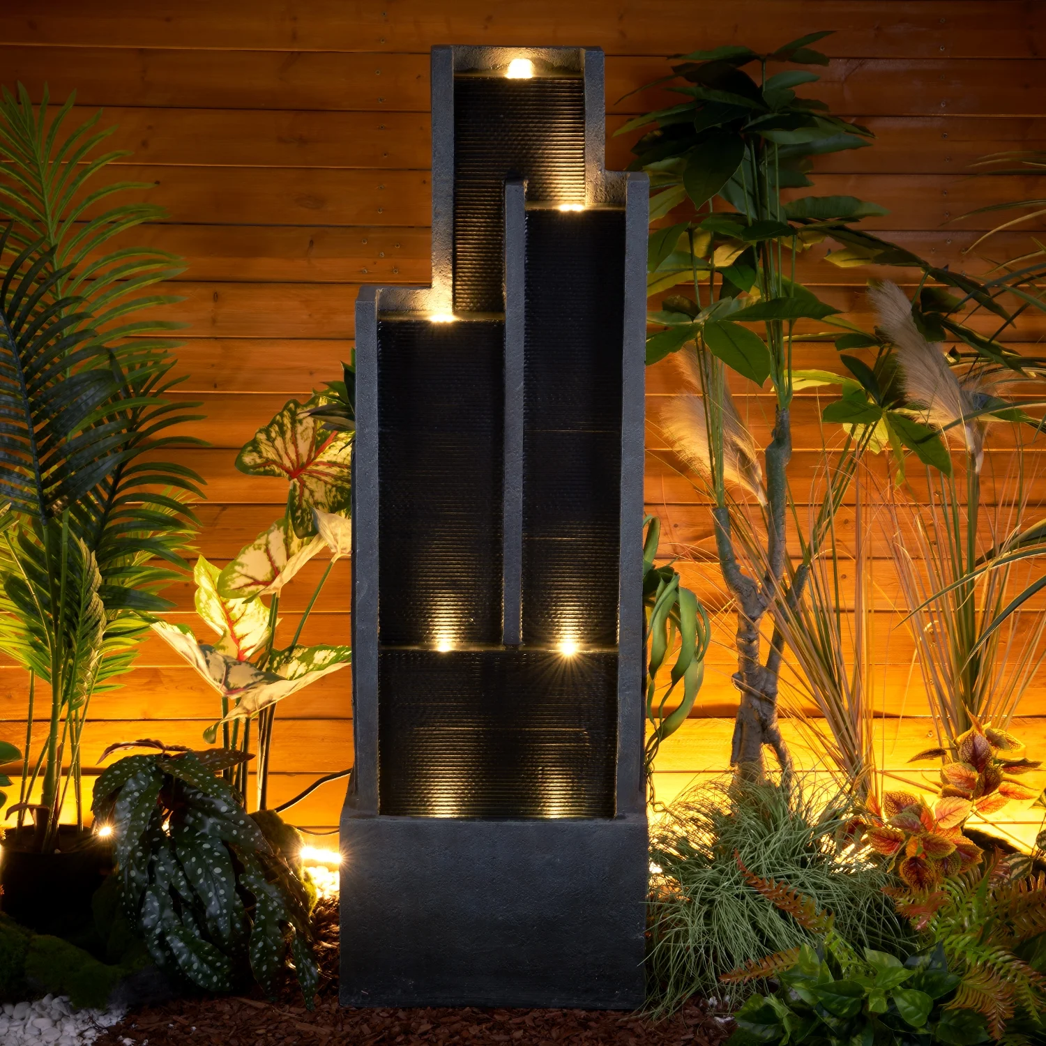 4-Tier Water Fountain with LED Lights - 50.7" H Waterfall Fountain Indoor Outdoor Water Feature for Home, Patio, Garden - Image 4