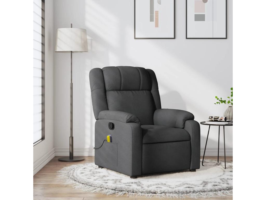 Sillón de masaje reclinable de tela gris oscuro