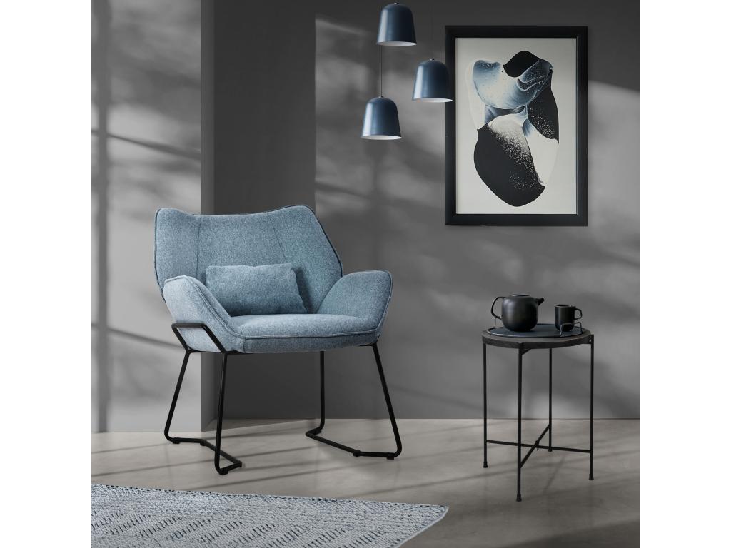 Homelyvo sillón de salón azul - sillón de salón con tapicería de lino y pies de metal negro moderno