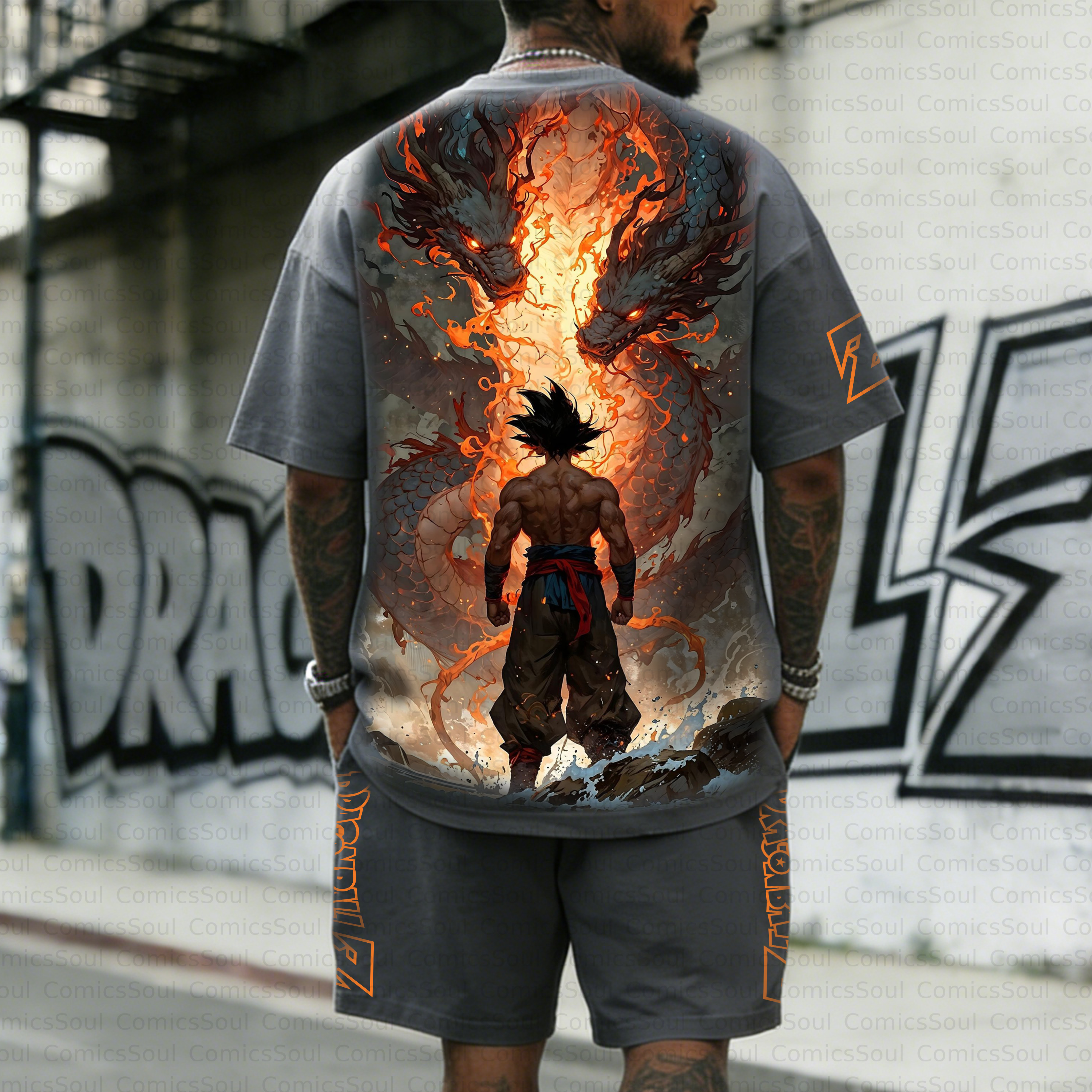 Unisex Anime Inspired Vintage T-shirt& Shorts 2 Pieces Set