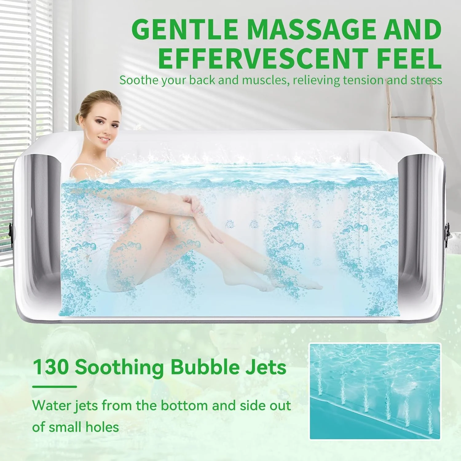Sunyrisy 4-6 Person Inflatable Hot Tub, Square Blow Up Portable Hot Tub, Leak-Proof PVC Outdoor Spa with 130 Strong Air Jets, Heater Pump and Insulated Cover, 73- X 73-X 25- - Image 4