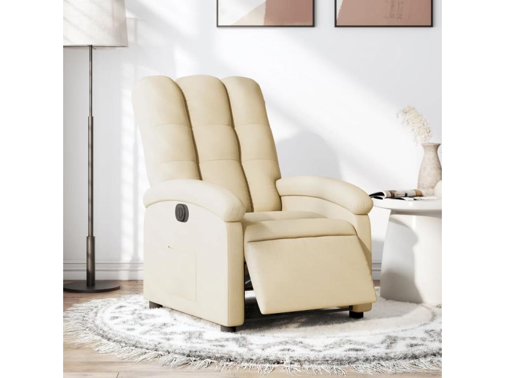 Sillón reclinable eléctrico de tela crema