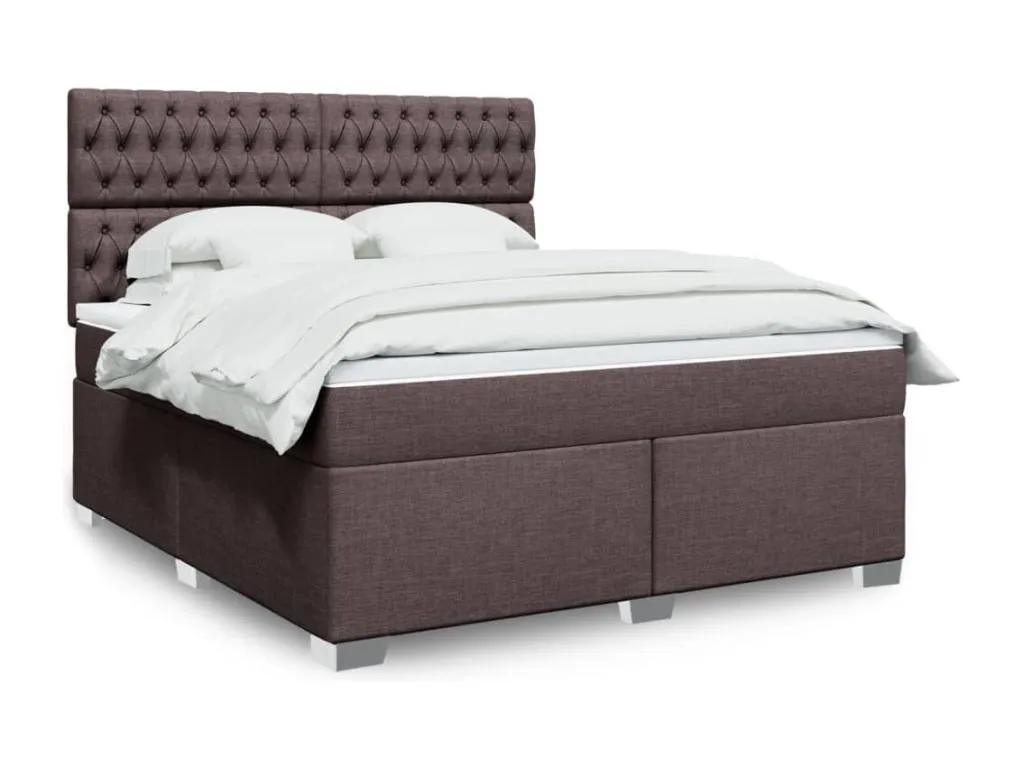 Cama box spring con colchón tela marrón oscuro 180x200 cm ttf3521519