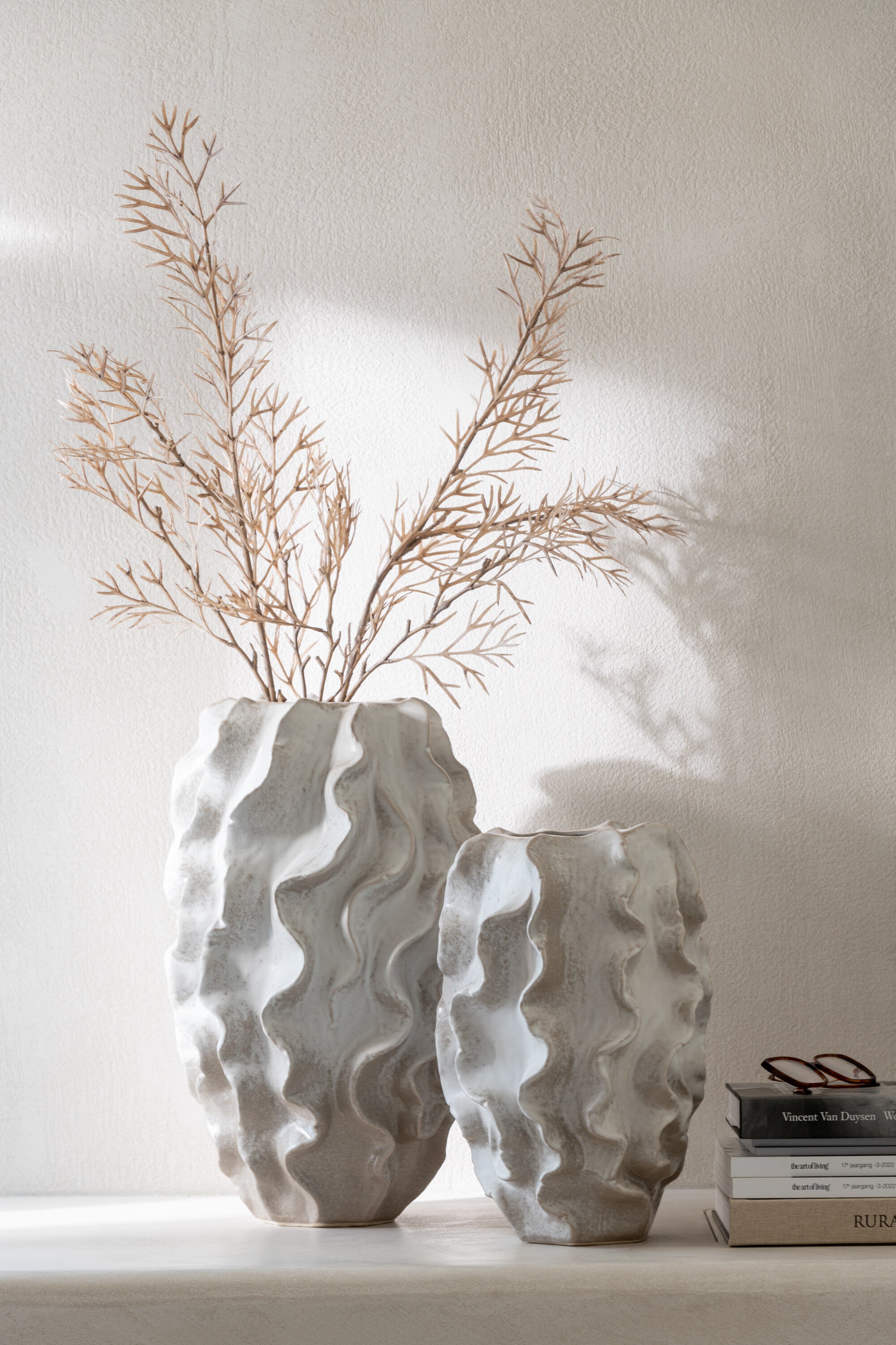 J-Line vaas Abstract Golven - klei - beige - large - 48 cm h
