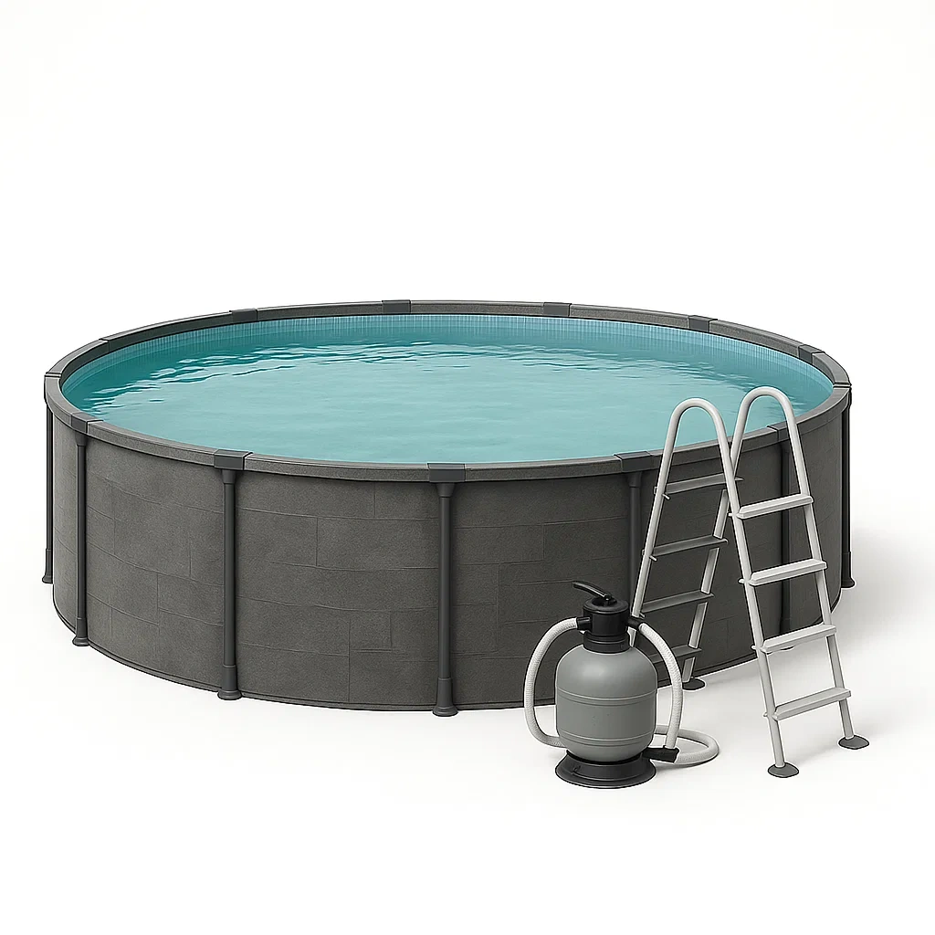 Piscina tubular redonda 448x105 cm, color gris, con filtro y escalera dqHizmL291IH