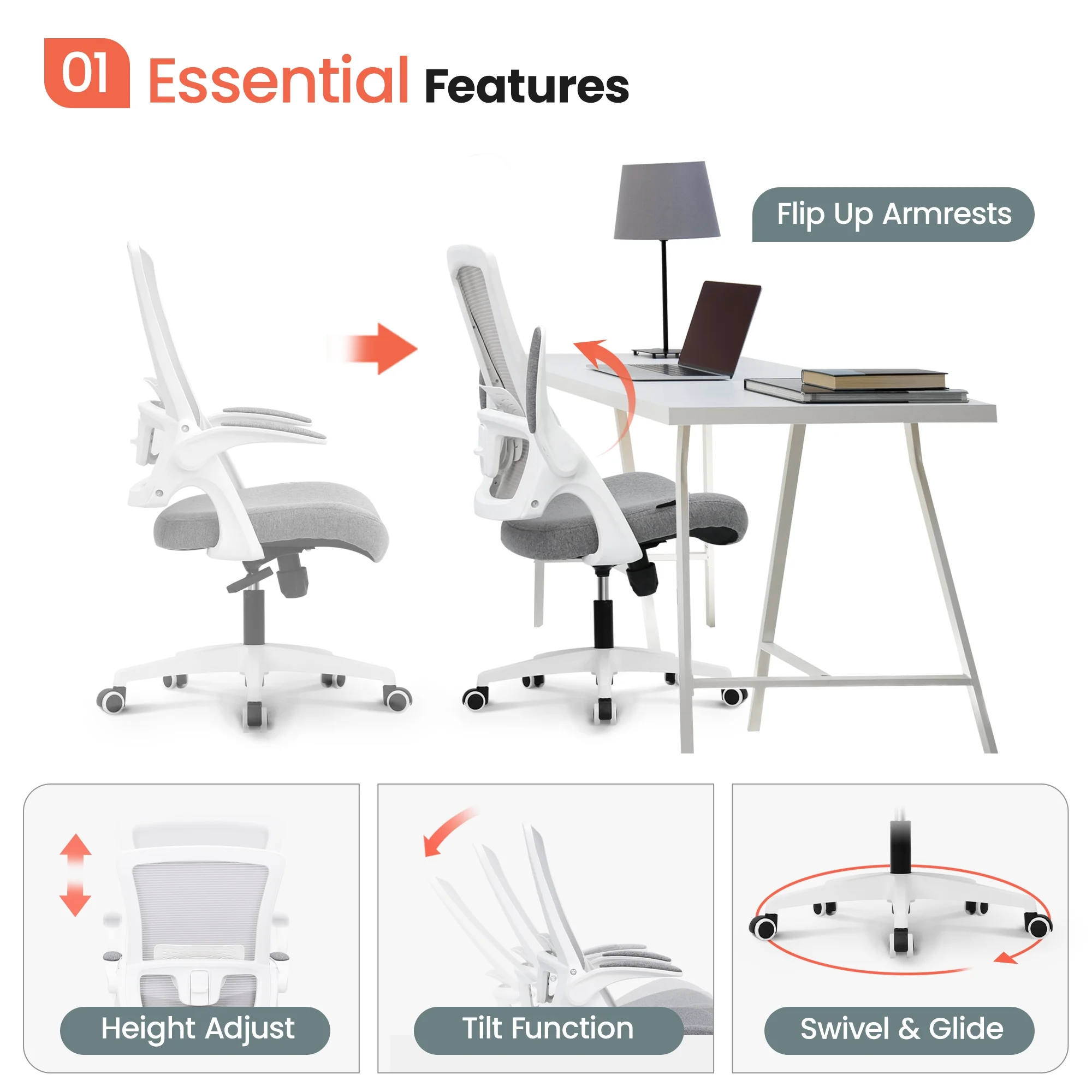 NEO CHAIR Ergonomic Office Chair, Adjustable High Back Mesh Desk Chair with Flip-up Arms, Black - Image 20