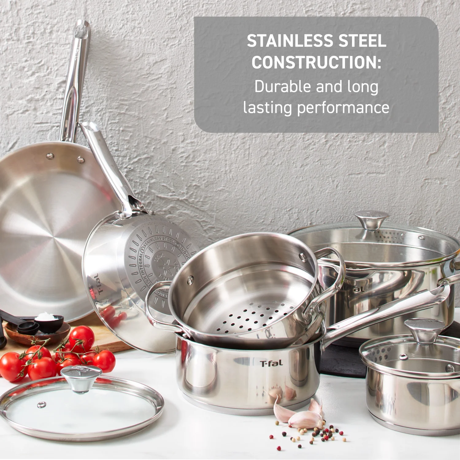 T-fal Cook & Strain Stainless Steel Cookware Set, 14 piece Set - Image 14