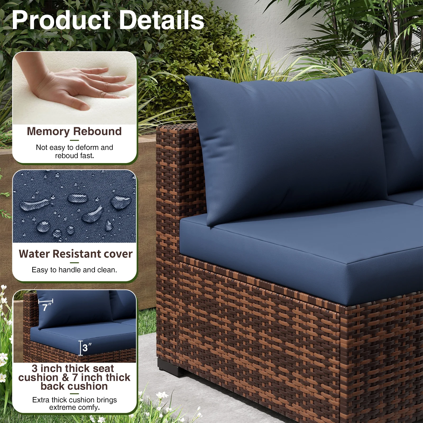 ELPOSUN Patio Furniture Set, Outdoor Patio Furniture Wicker Furniture Couch Set, 5 Pieces Outdoor Sectional Sofa, Patio Furniture Set, Outdoor Patio Set for Balcony Furniture (Grey) - Image 24