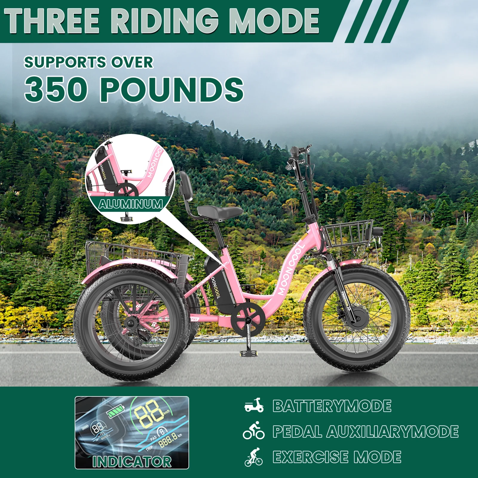 20" x 4" Fat Tire Electric Tricycle for Adult, 7 Speeds Electric Trike 48V 500W Motorized Tricycle , Electric Three Wheels Bicycle for Senior, Aluminum Frame & Rear Basket ,16mph - Image 56