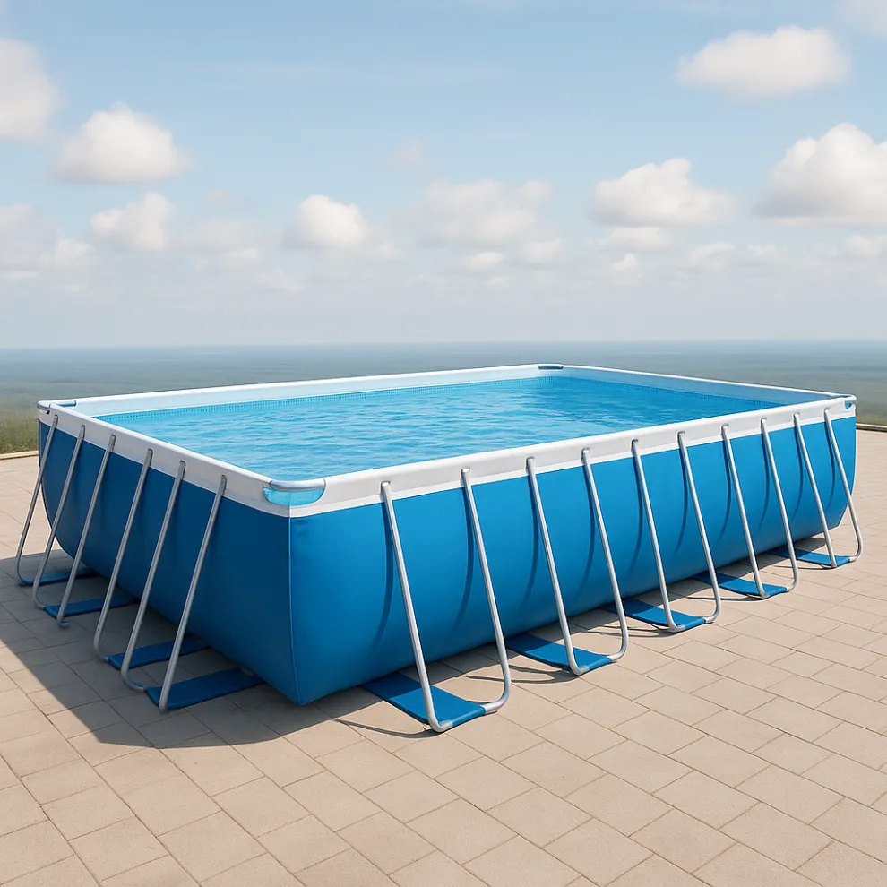 piscina tubular rectangular, piscina desmontable rectangular azul claro, azul claro, metal y PVC, jardín y exteriores, 732x366x132 cm KwxKkfi631uC