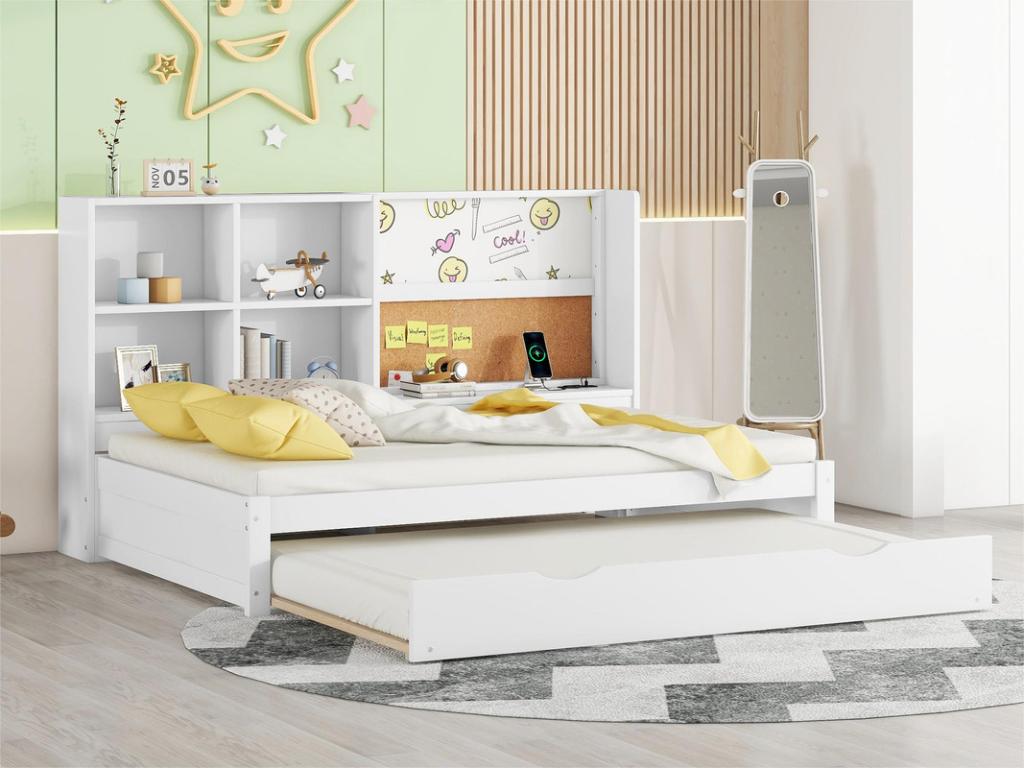 Sofá cama con cama nido - 90x200 cm - con tablero de dibujo y compartimentos de almacenamiento - Laocacasas