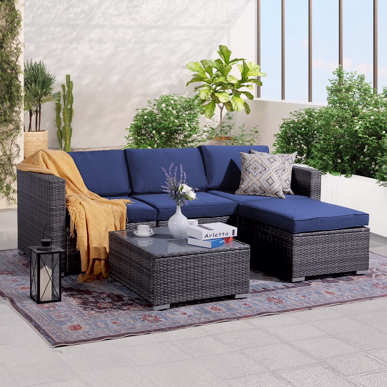 Patiorama 5-Piece Patio Furniture Set, Outdoor Sectional Conversation Set, All-Weather Grey PE Wicker with Light Grey Cushions, Backyard Porch Garden - Image 7