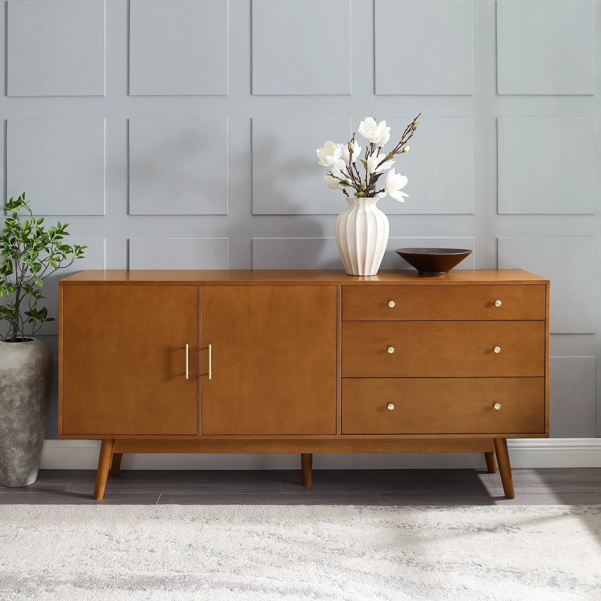 Mid Century Modern 3-Drawer and 2-Door Acorn Sideboard