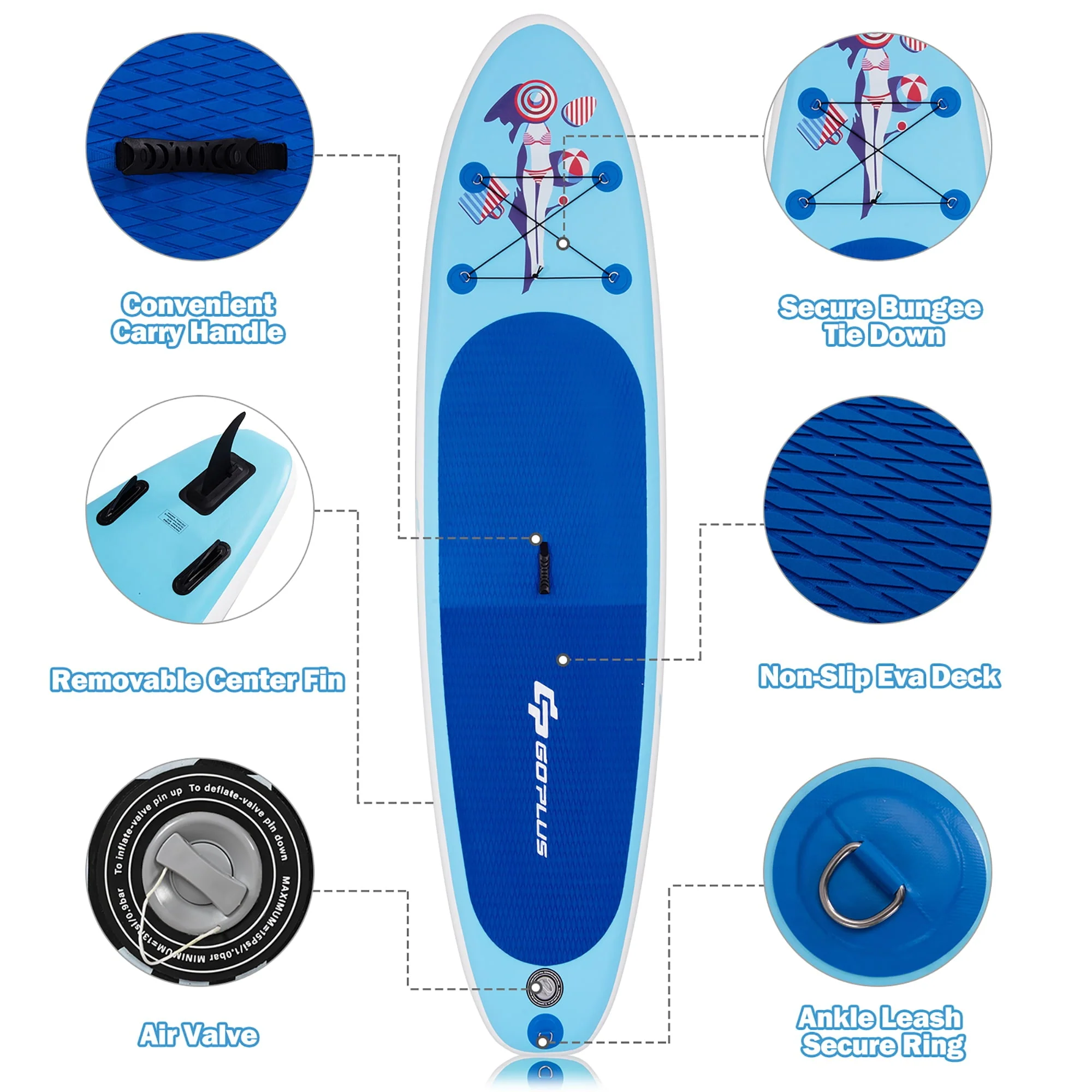 Goplus 10' Inflatable Stand Up Paddle Board SUP W/Adjustable Paddle Pump Leash - Image 7