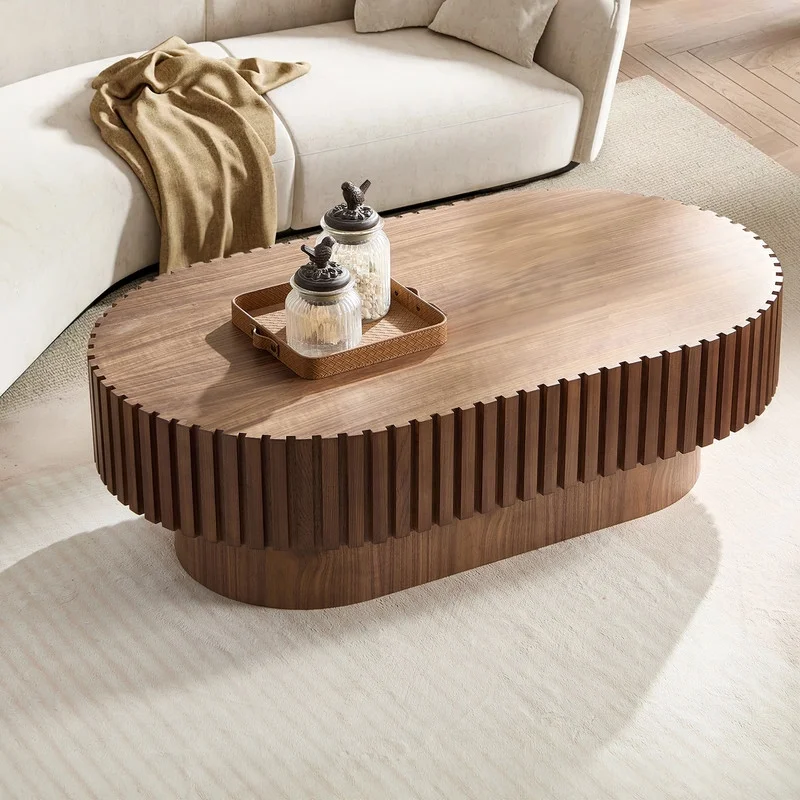 FFH 43.7 inch Oval Coffee Table for Living Room,Handcraft Rustic Corner Coffee Table Nature Wood Relief Sturdy Pedestal for Apartmen,Side Table Centre Table,Nature Wood - Image 12