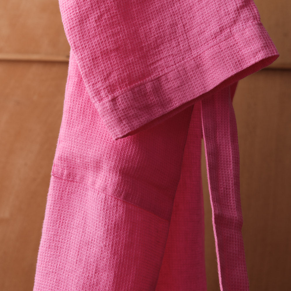 Peignoir en lin - Nid d'abeille - Rose Garance