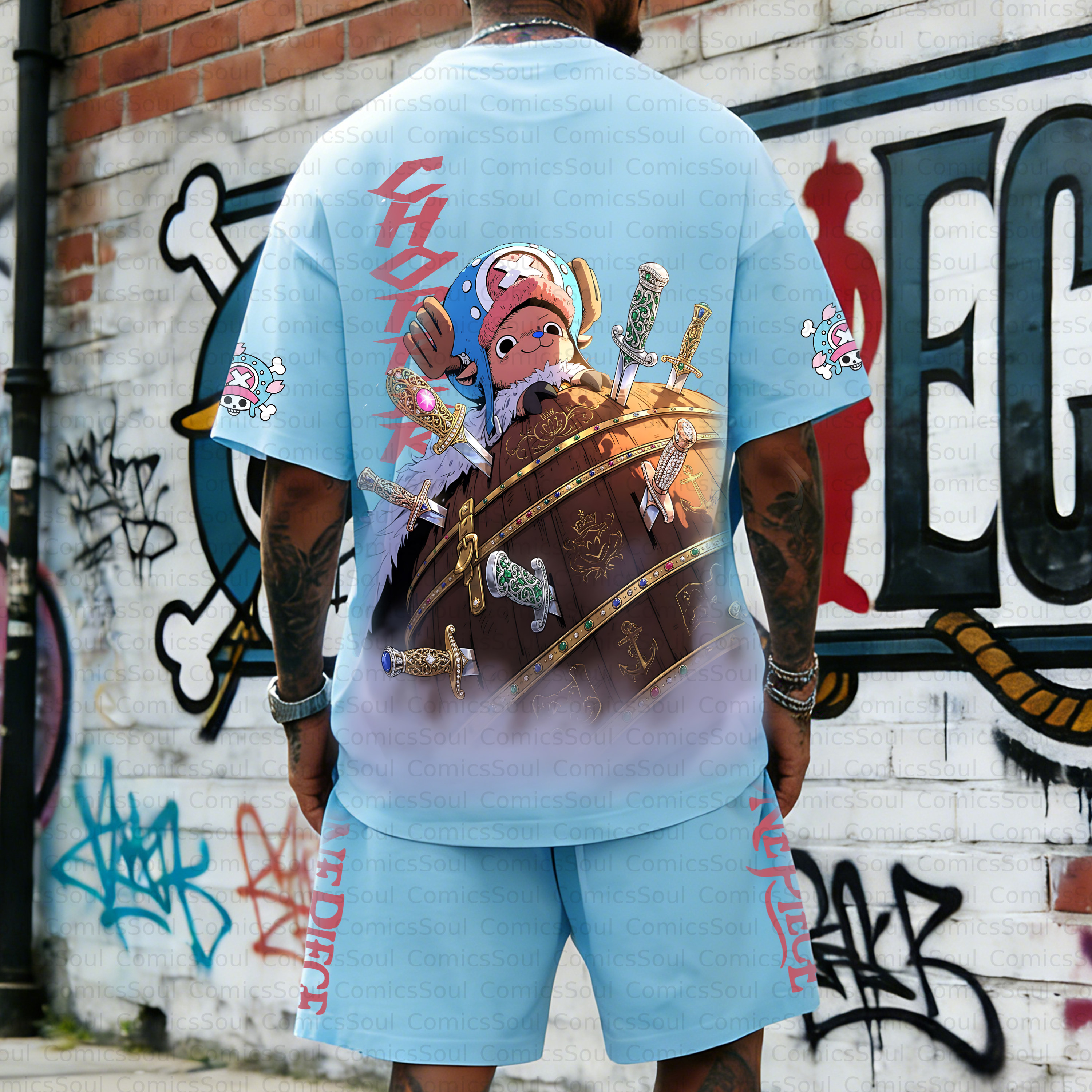 Unisex Anime Inspired Vintage T-shirt& Shorts 2 Pieces Set