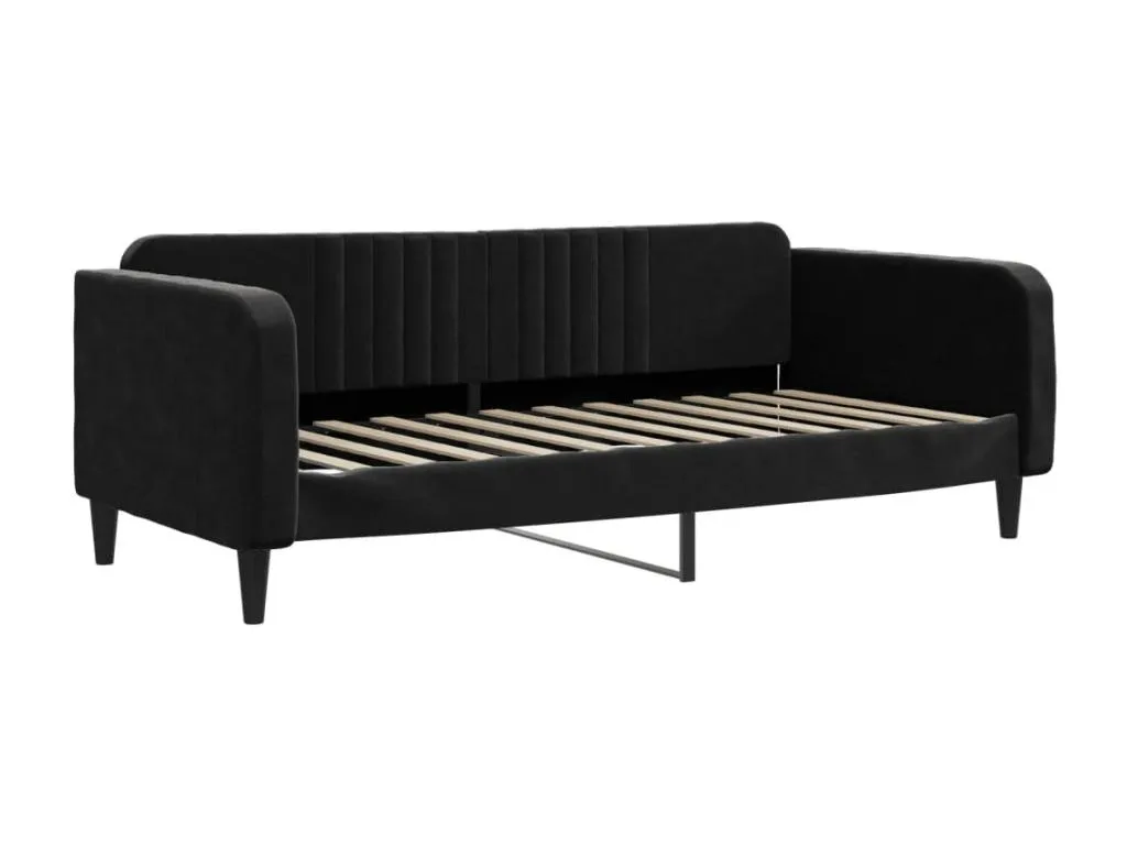 Sofá cama con colchón de terciopelo negro 90x200 cm