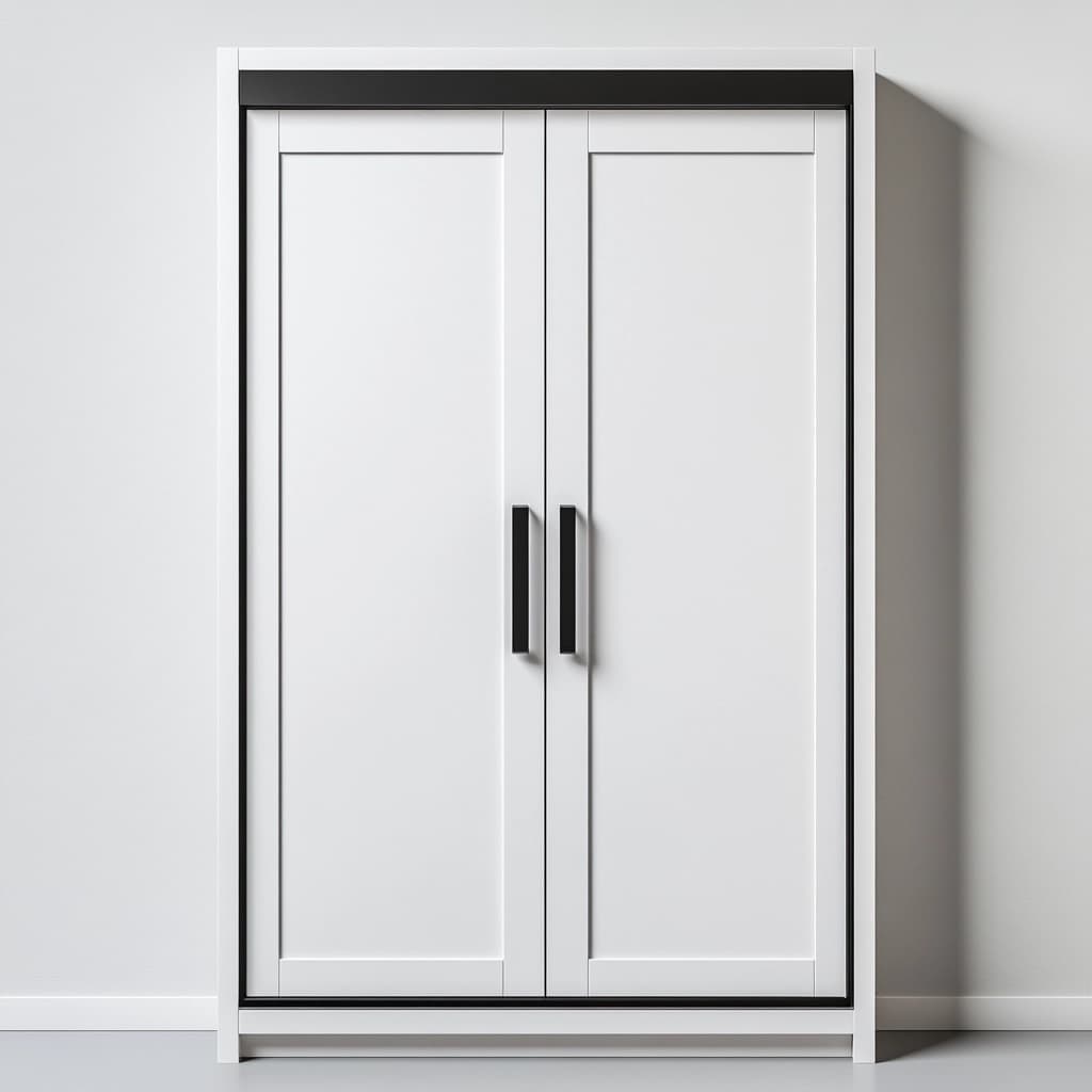 Armario de dormitorio moderno blanco con dos puertas de madera práctico para almacenamiento con diseño minimalista 180x120x50cm