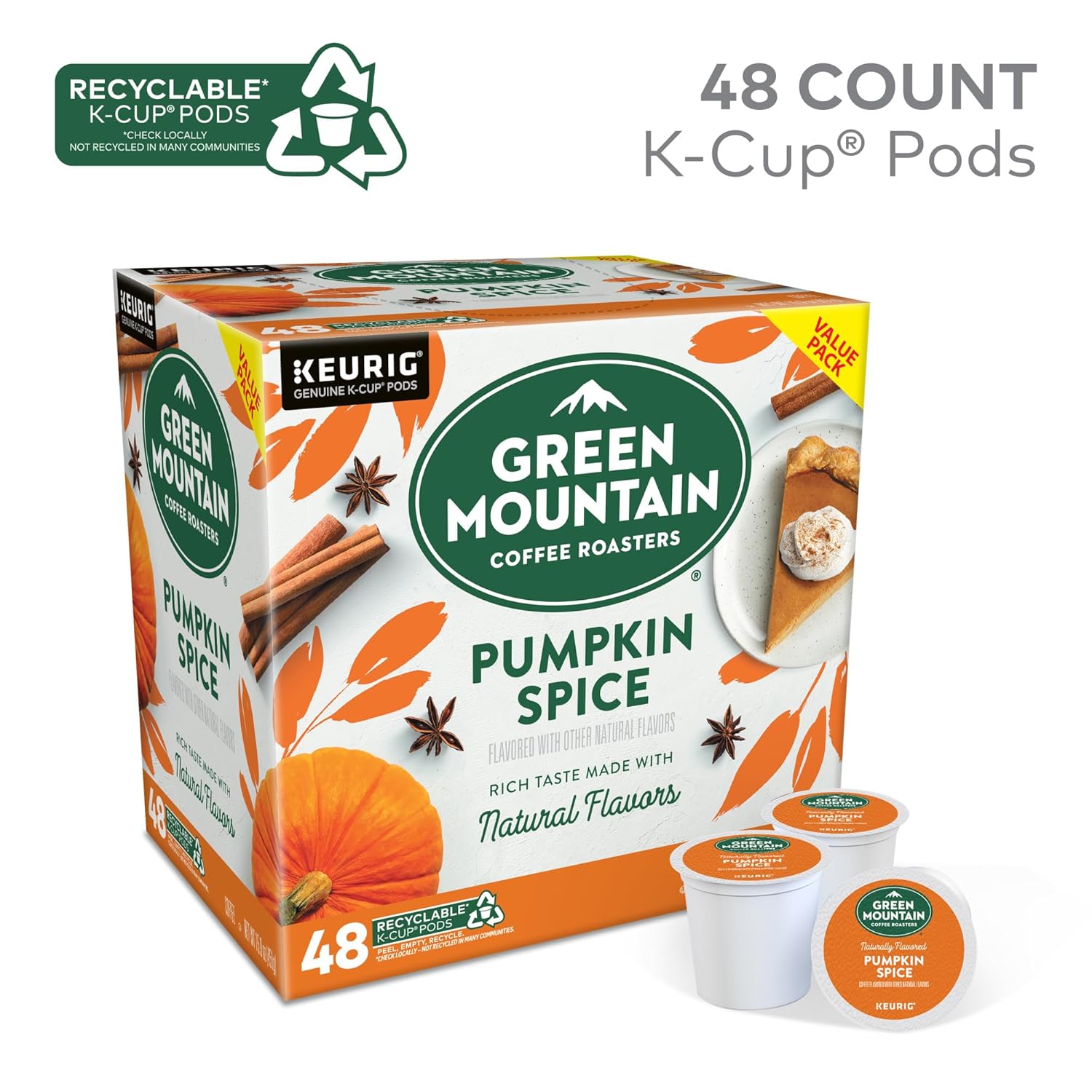 Green Mountain Coffee Roasters Pumpkin Spice Coffee. Keurig Single Serve K-Cup Pods. 48 Count